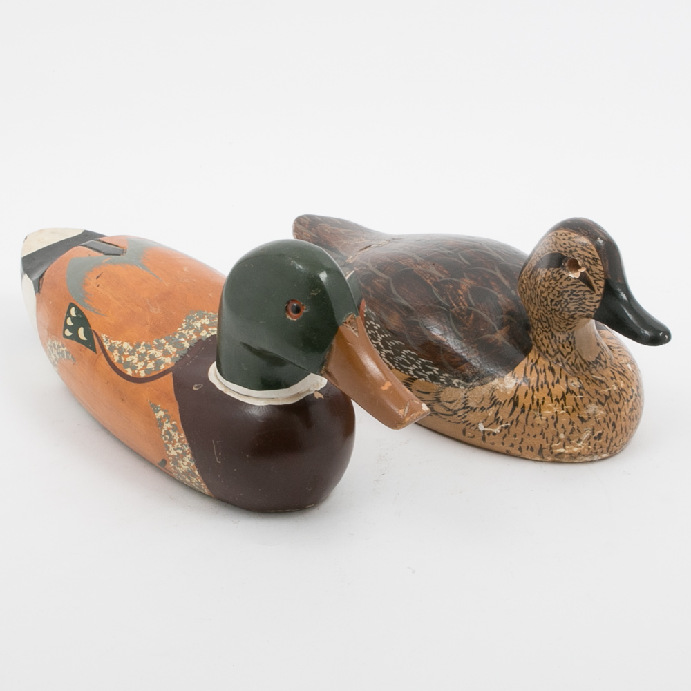 Hand Crafted Wooden Duck Decoys, Including Chas. Moore