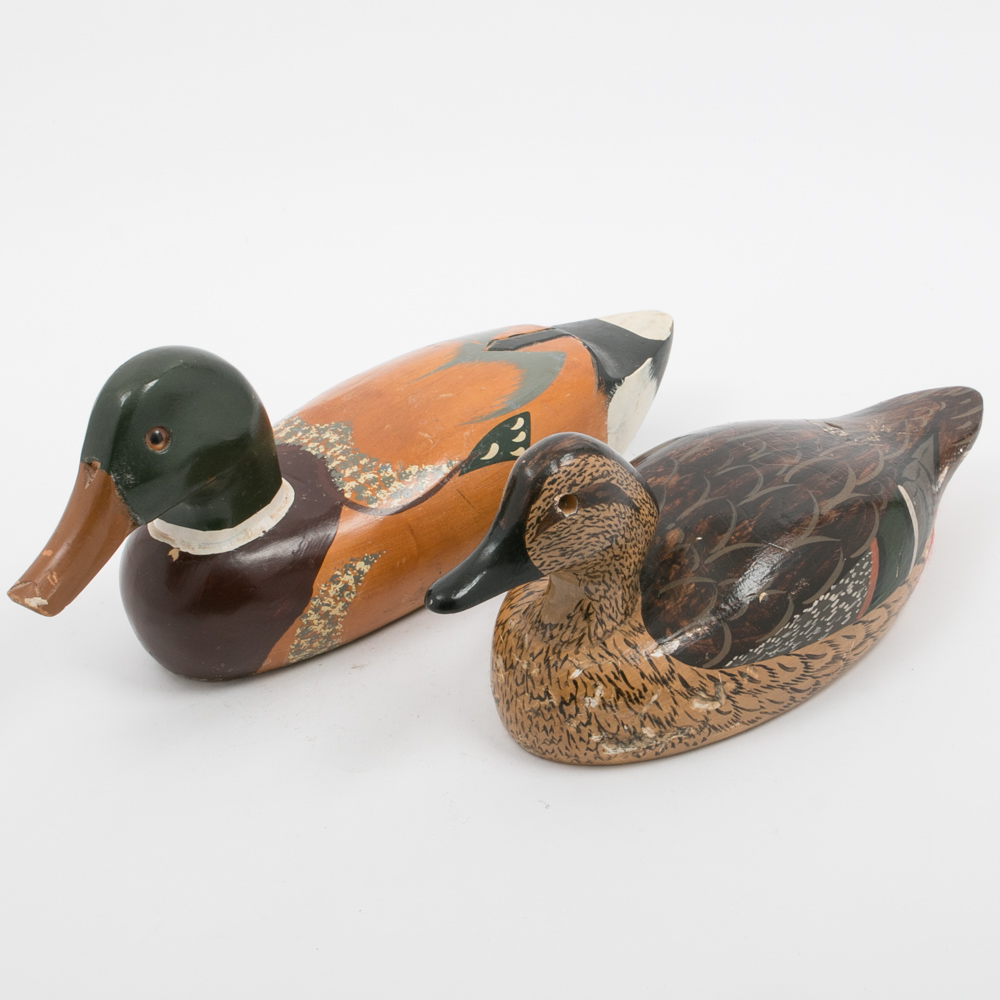 Hand Crafted Wooden Duck Decoys, Including Chas. Moore