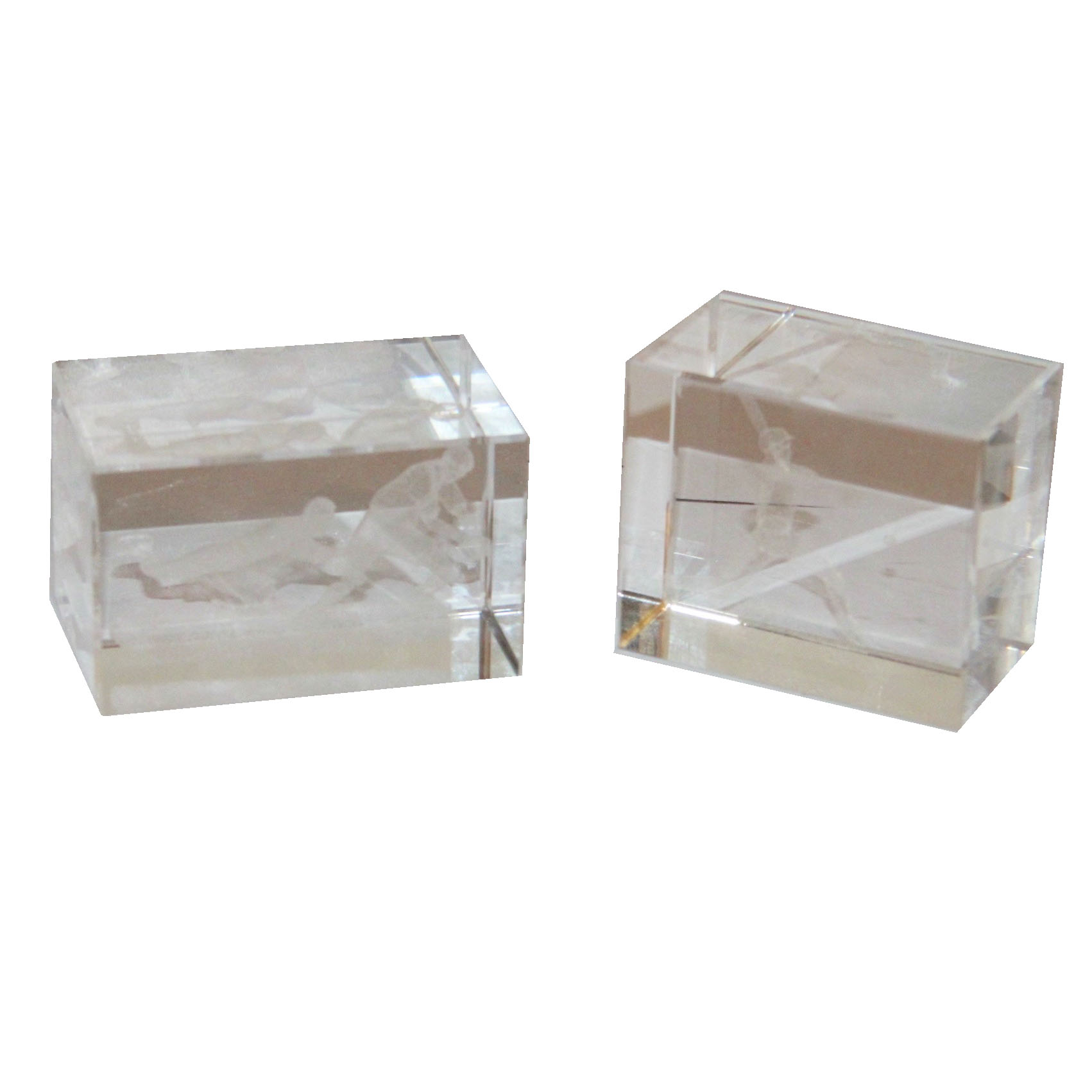 Pair of Sports Themed Lucite Paperweights