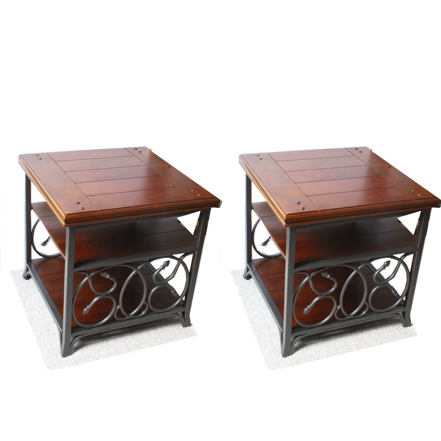 Contemporary Wood and Metal End Table Set