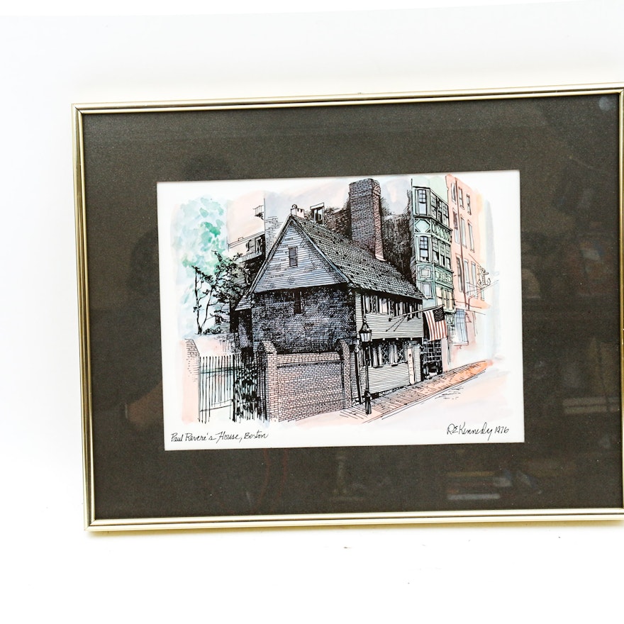 R.E. Kennedy Offset Lithograph "Paul Revere's House Boston"