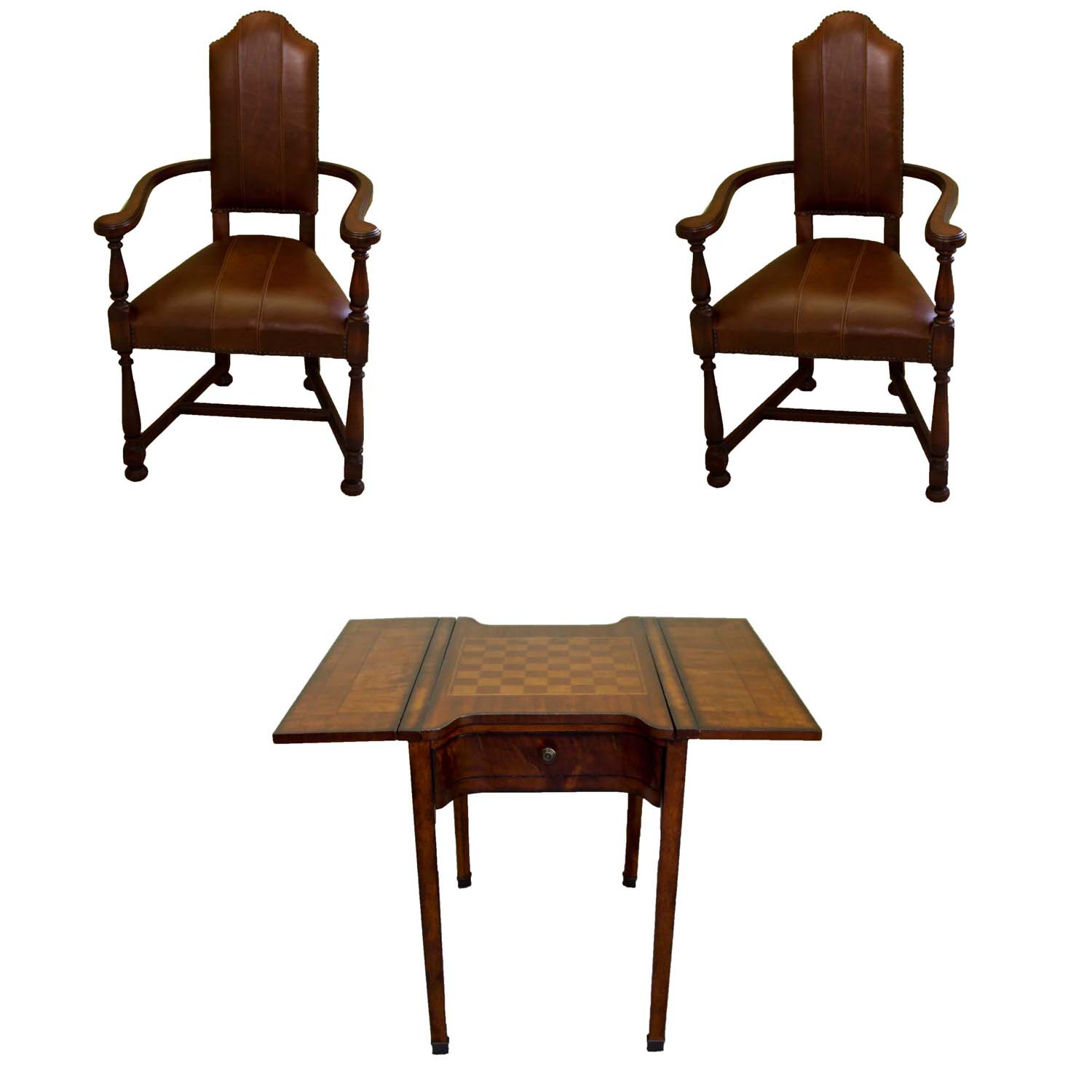 Magnussen Home  Drop Leafg Game Table and A Pair of Castilian Armchairs