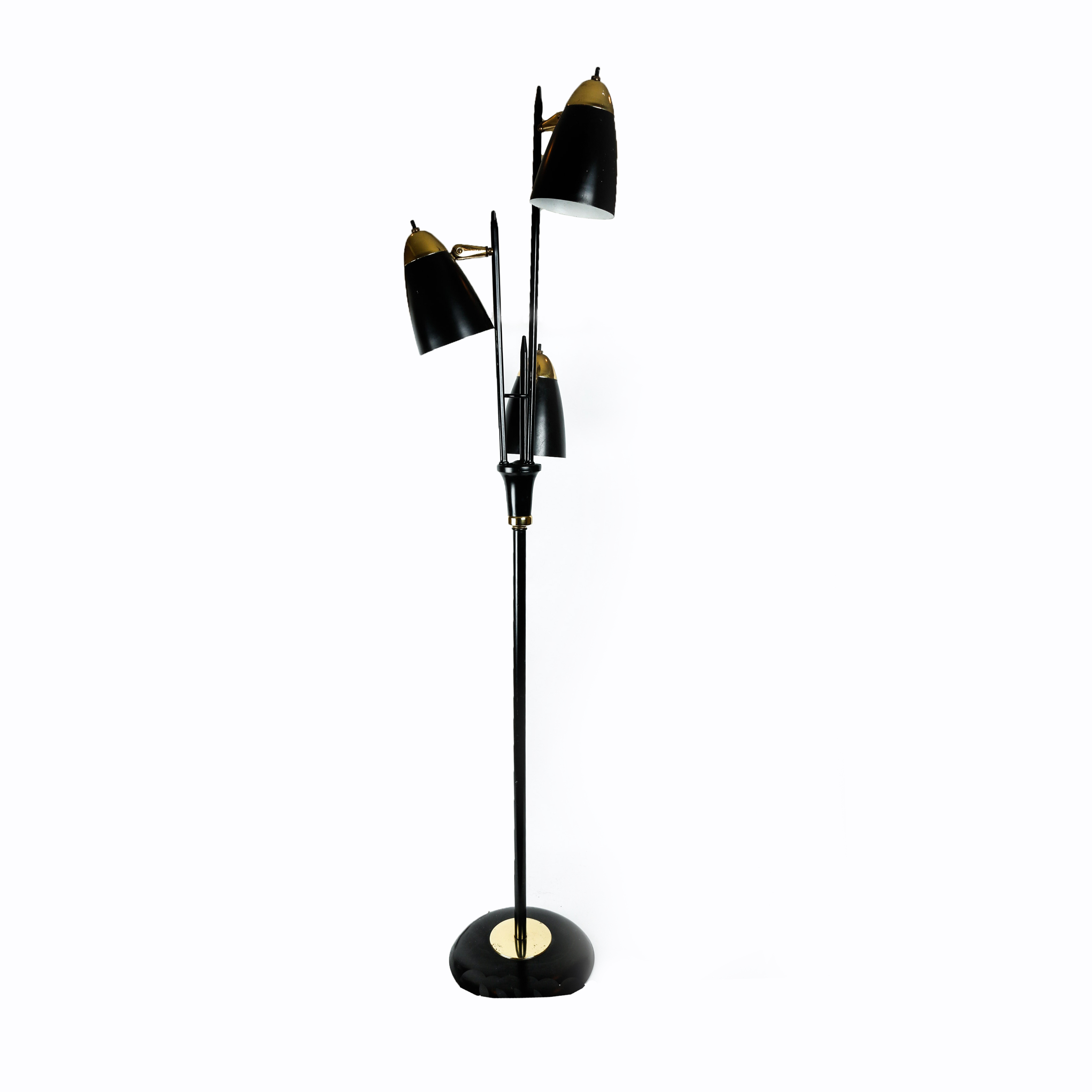 Mid Century Modern Black and Gold Three Shade Floor Lamp