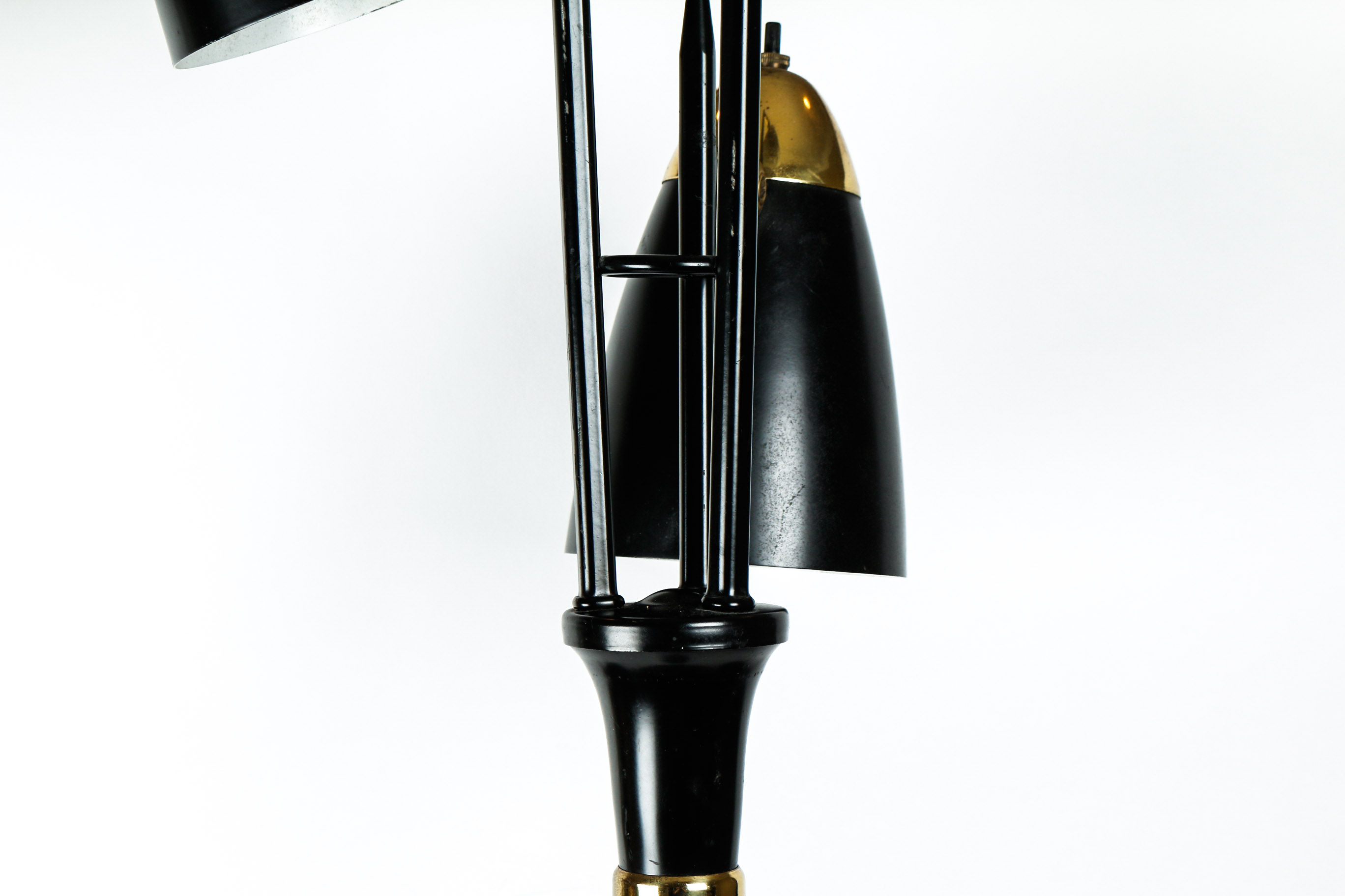 Mid Century Modern Black and Gold Three Shade Floor Lamp