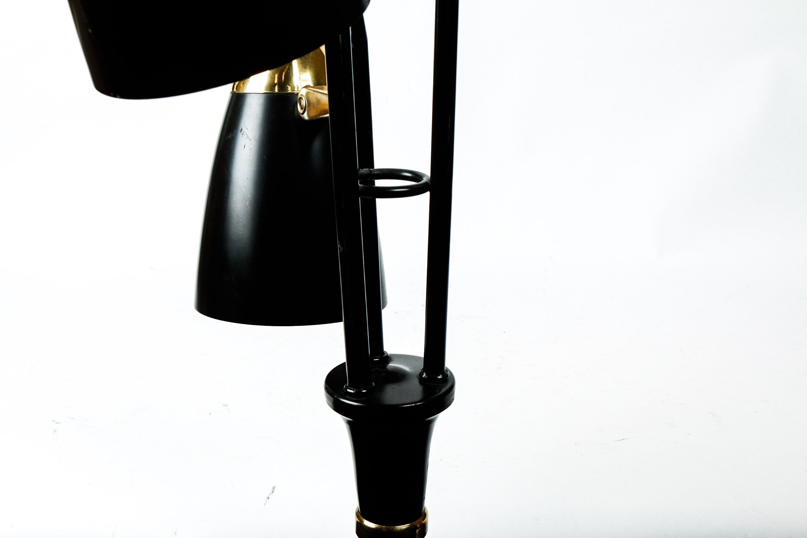 Mid Century Modern Black and Gold Three Shade Floor Lamp