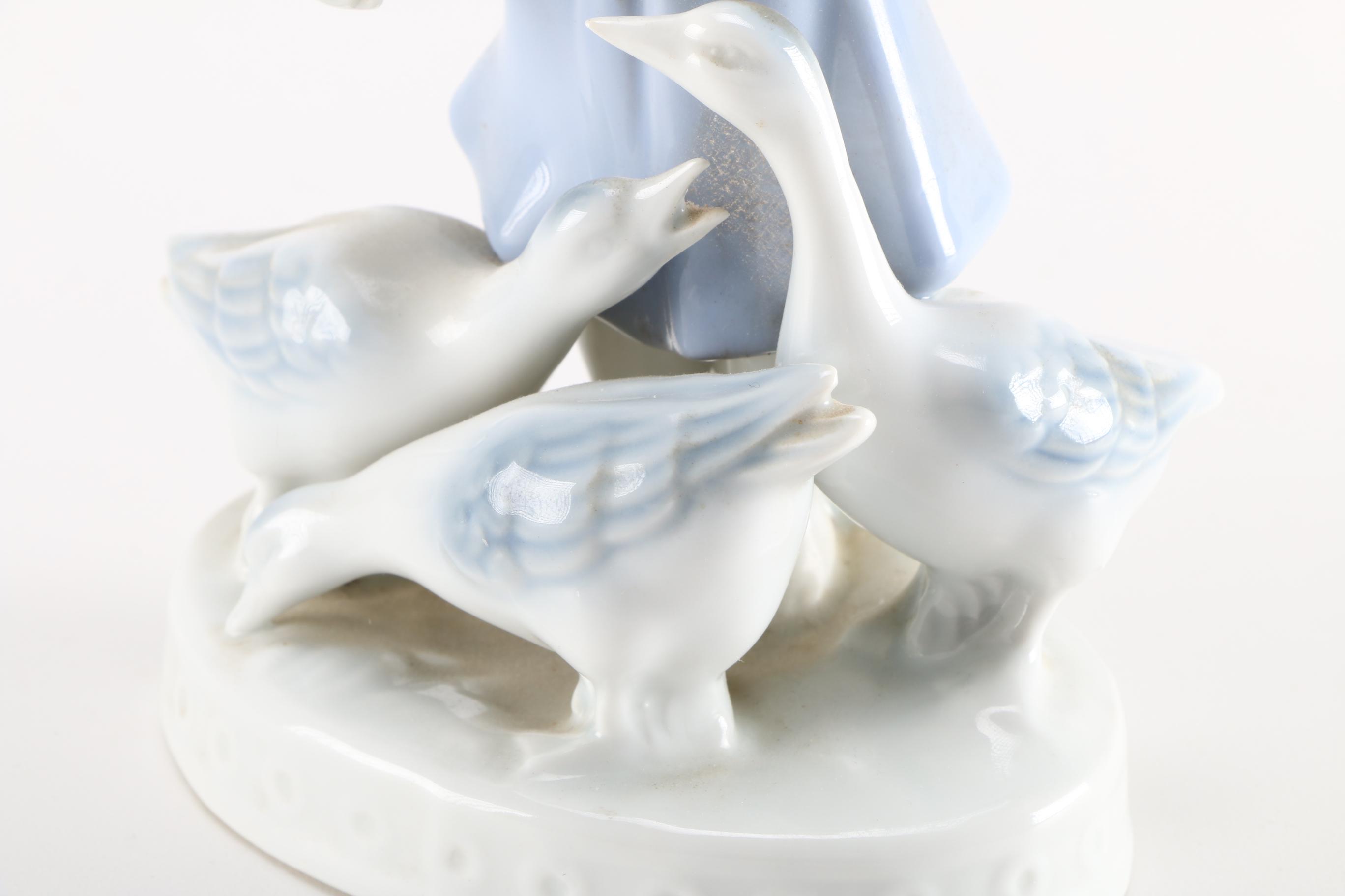 Gerold Porzellan "Girl Feeding Geese" Figurine Circa 1950