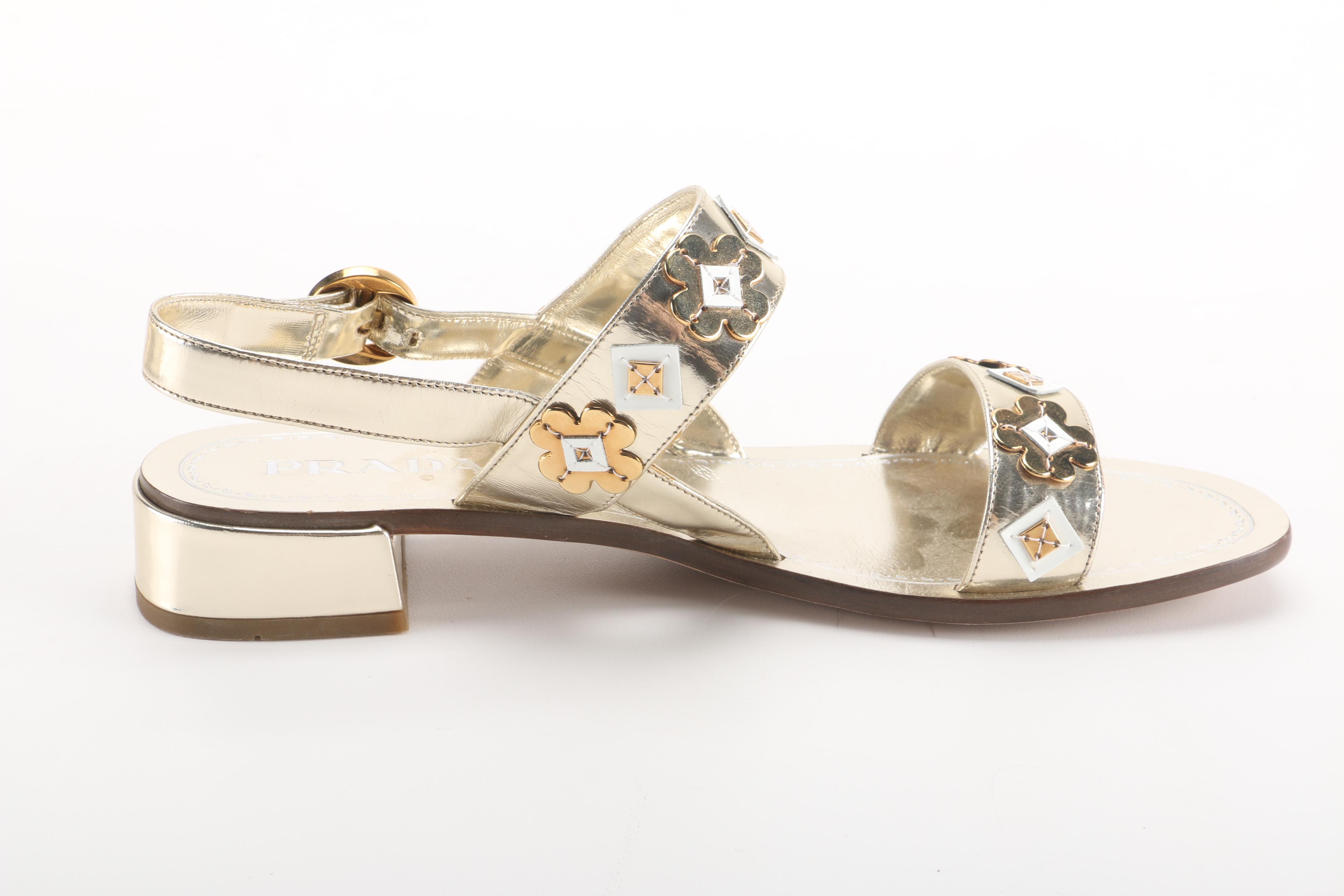 Prada Two Strap Appliqué Sandals