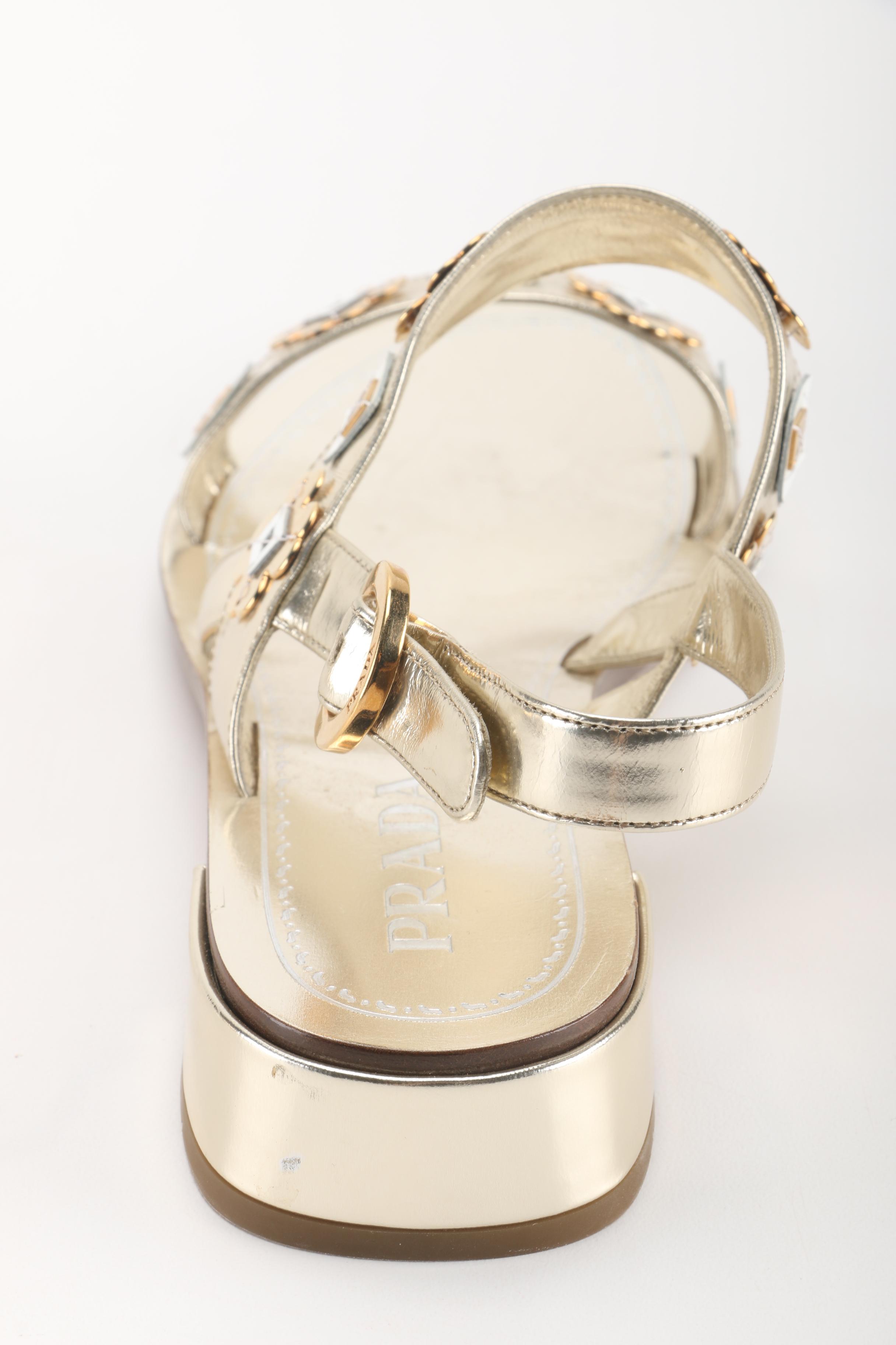 Prada Two Strap Appliqué Sandals