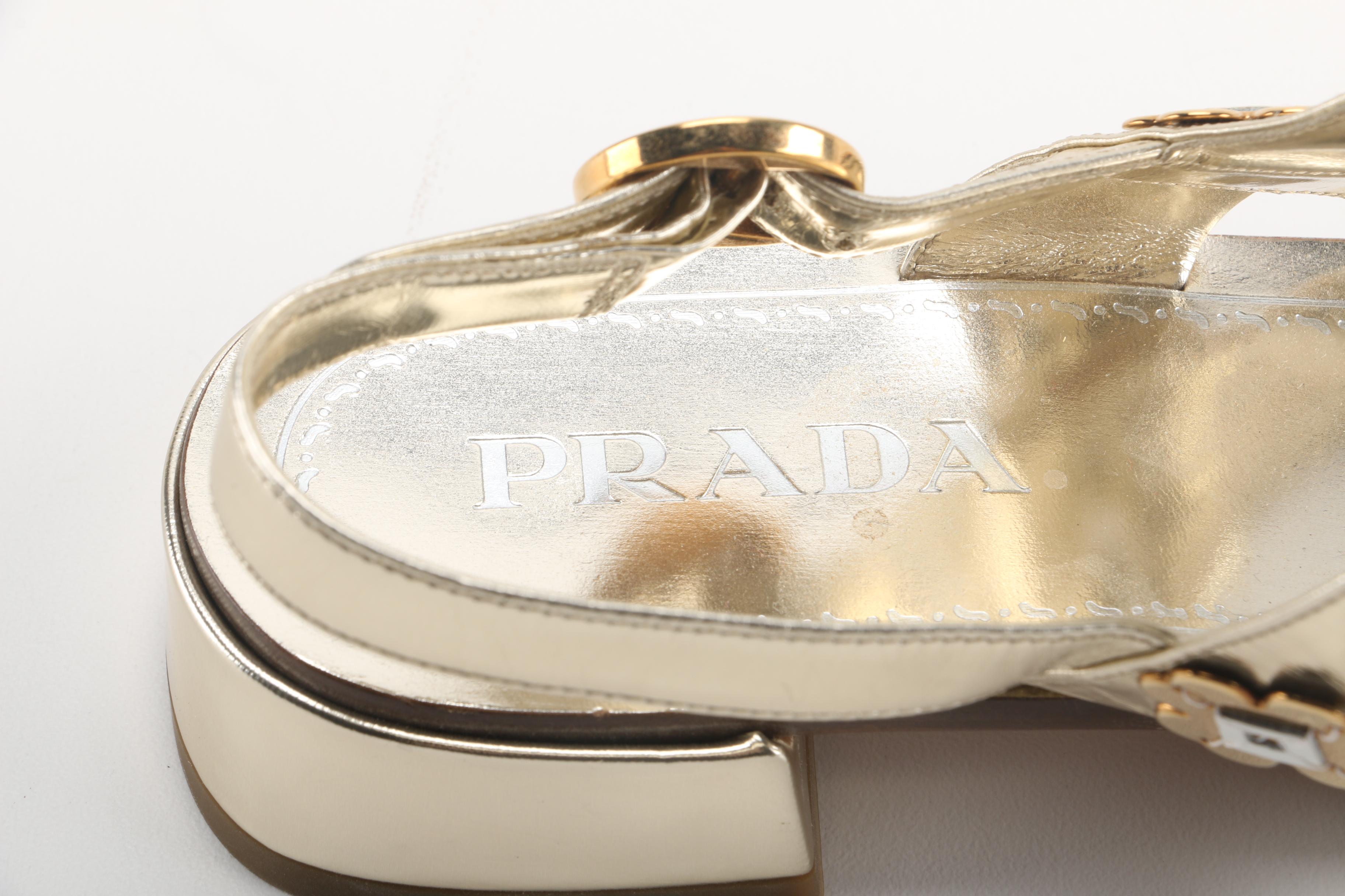 Prada Two Strap Appliqué Sandals