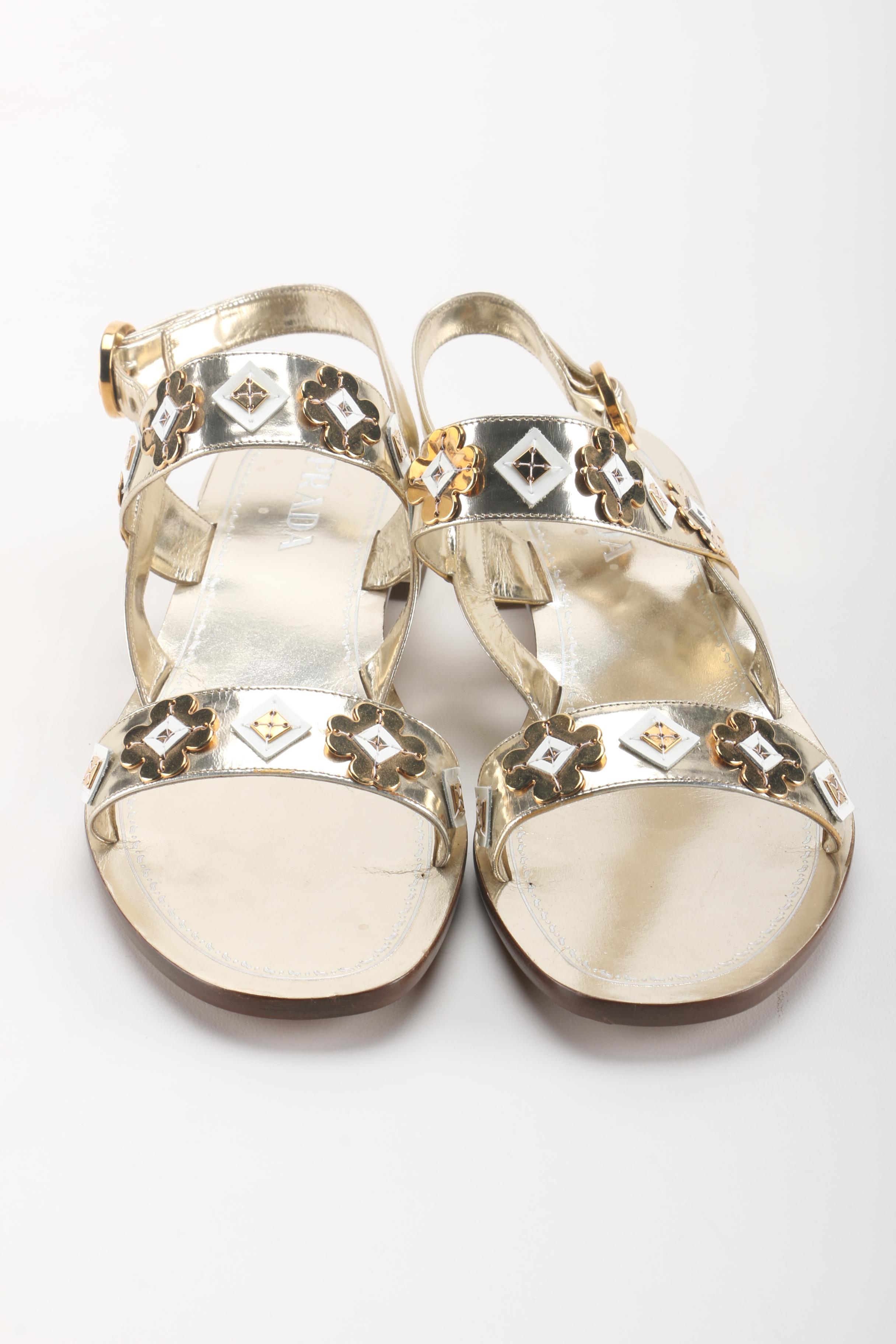 Prada Two Strap Appliqué Sandals