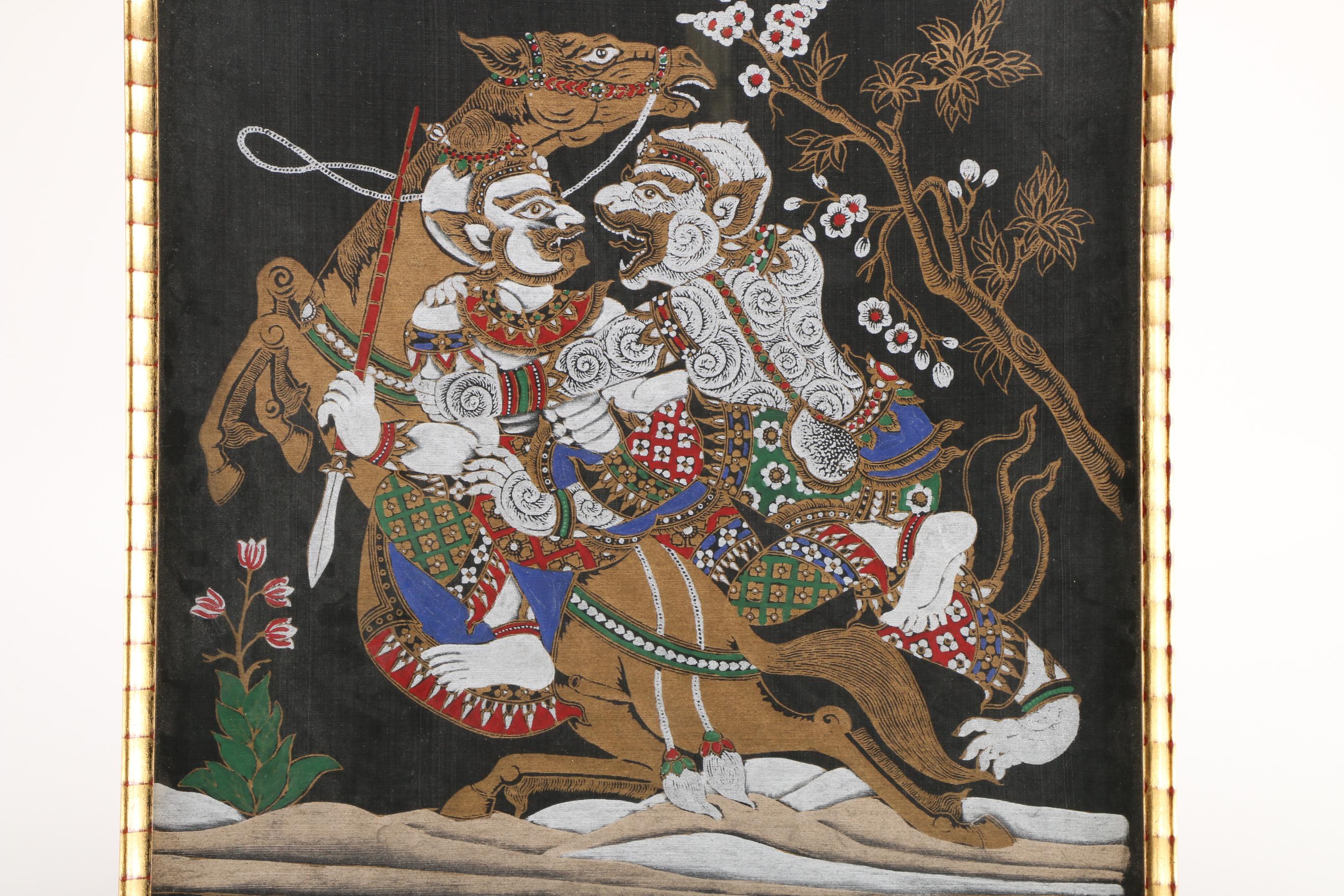 Gouache on Canvas of Men and Horse