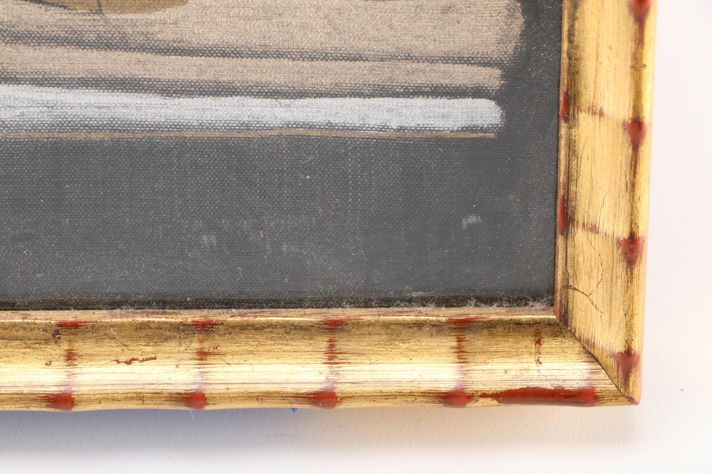 Gouache on Canvas of Men and Horse