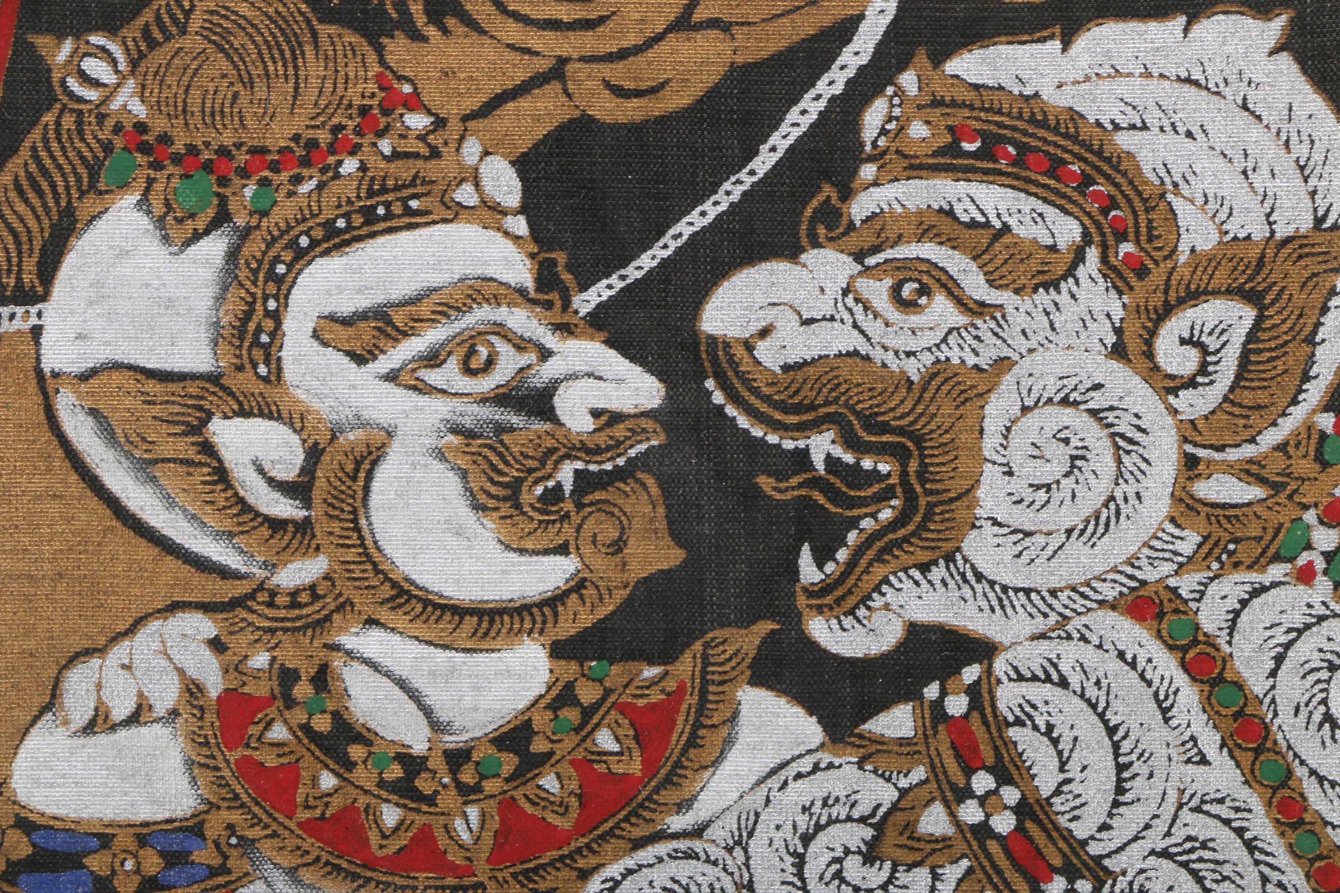 Gouache on Canvas of Men and Horse