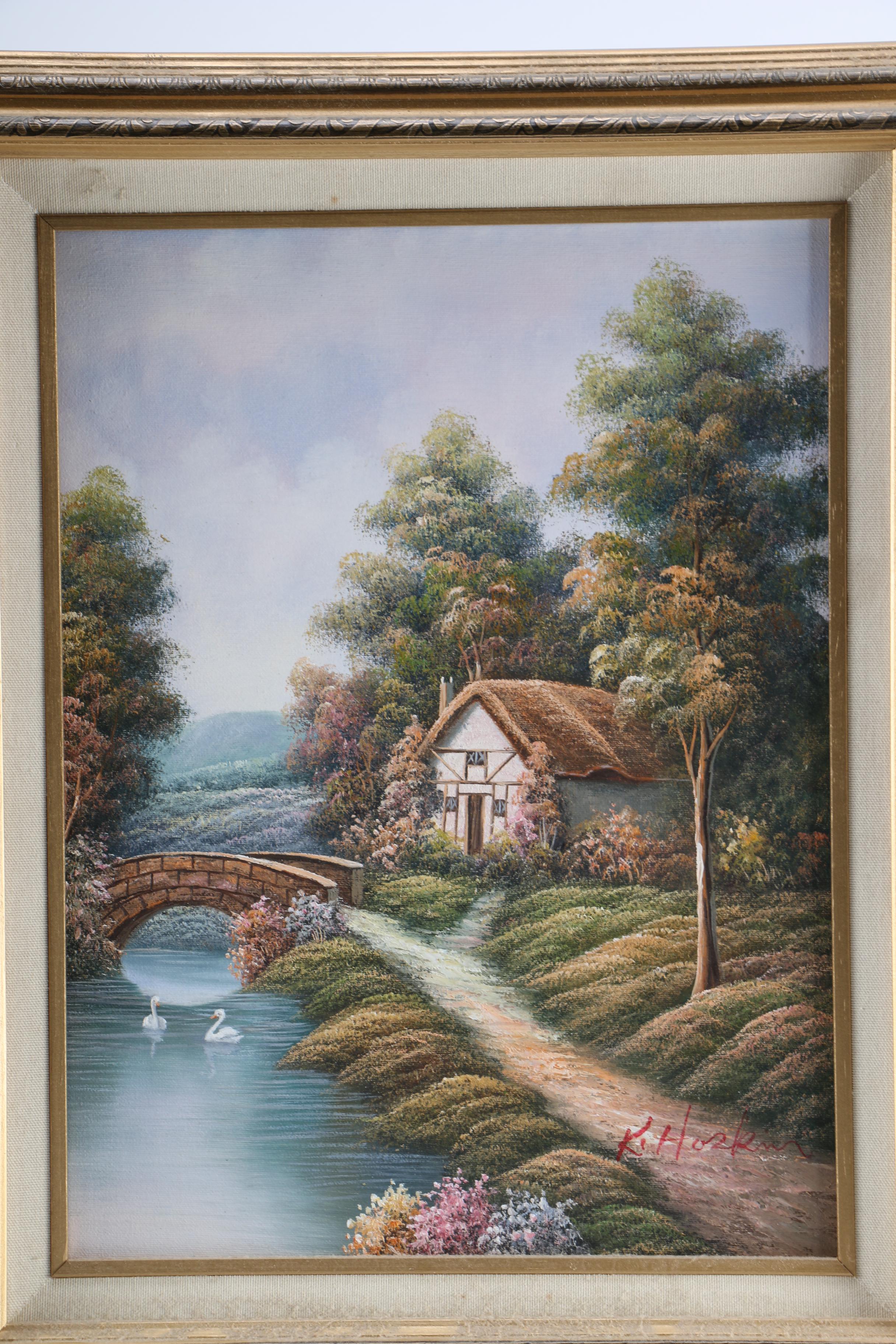 K. Hoskin Signed Original Acrylic Painting of a Cottage