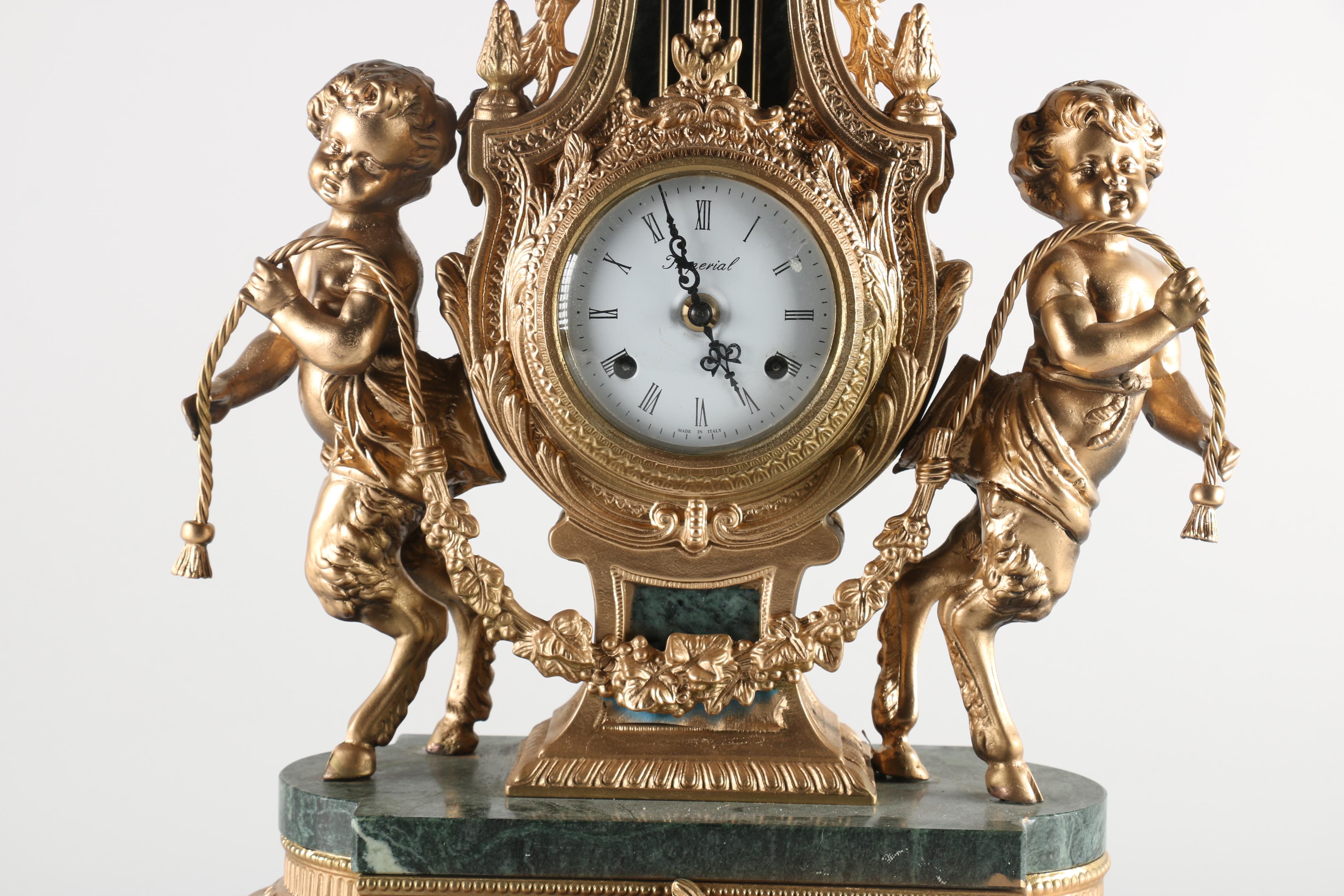 Imperial Gold Tone Mantle Clock with Marble Accents