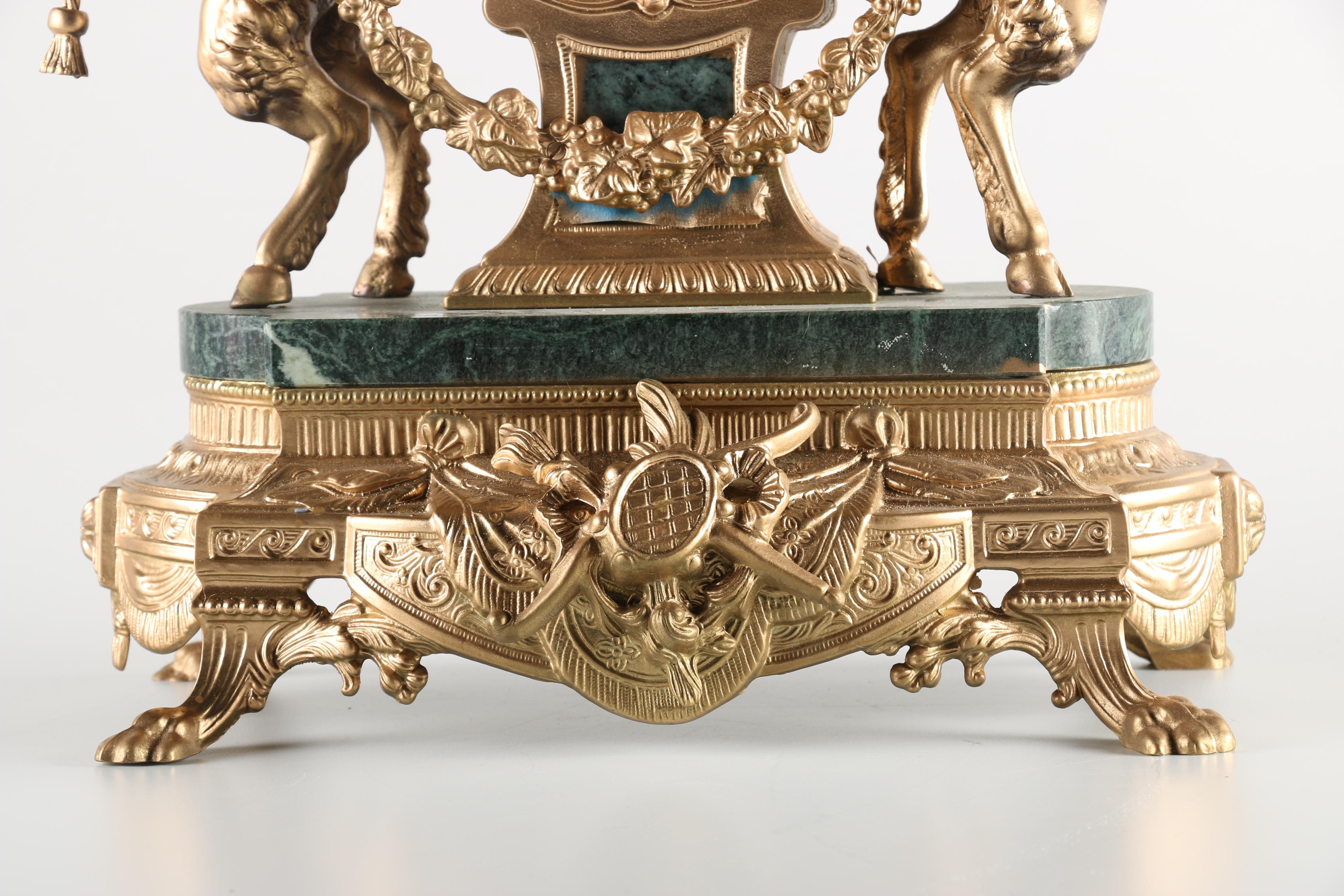 Imperial Gold Tone Mantle Clock with Marble Accents