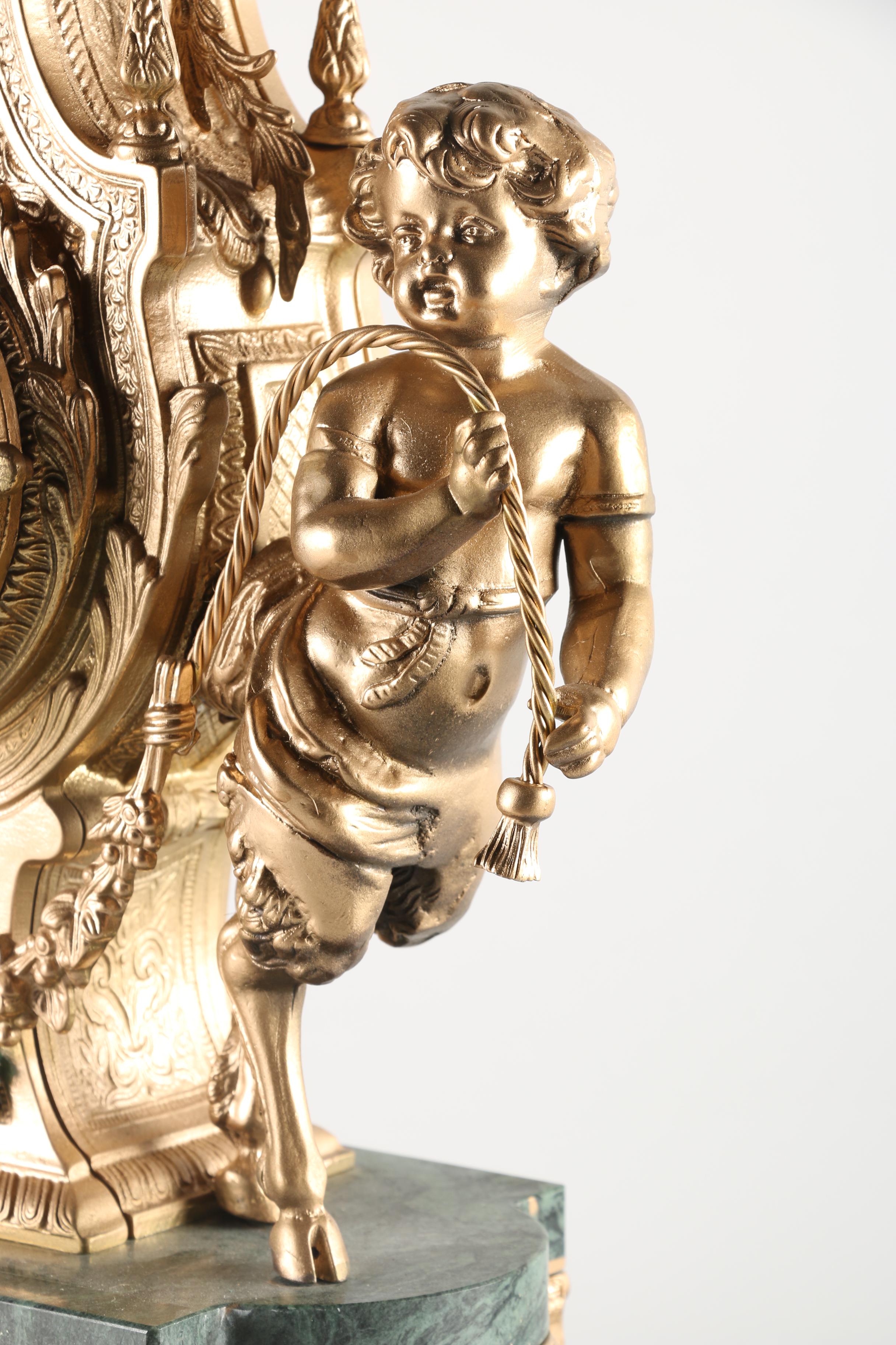 Imperial Gold Tone Mantle Clock with Marble Accents