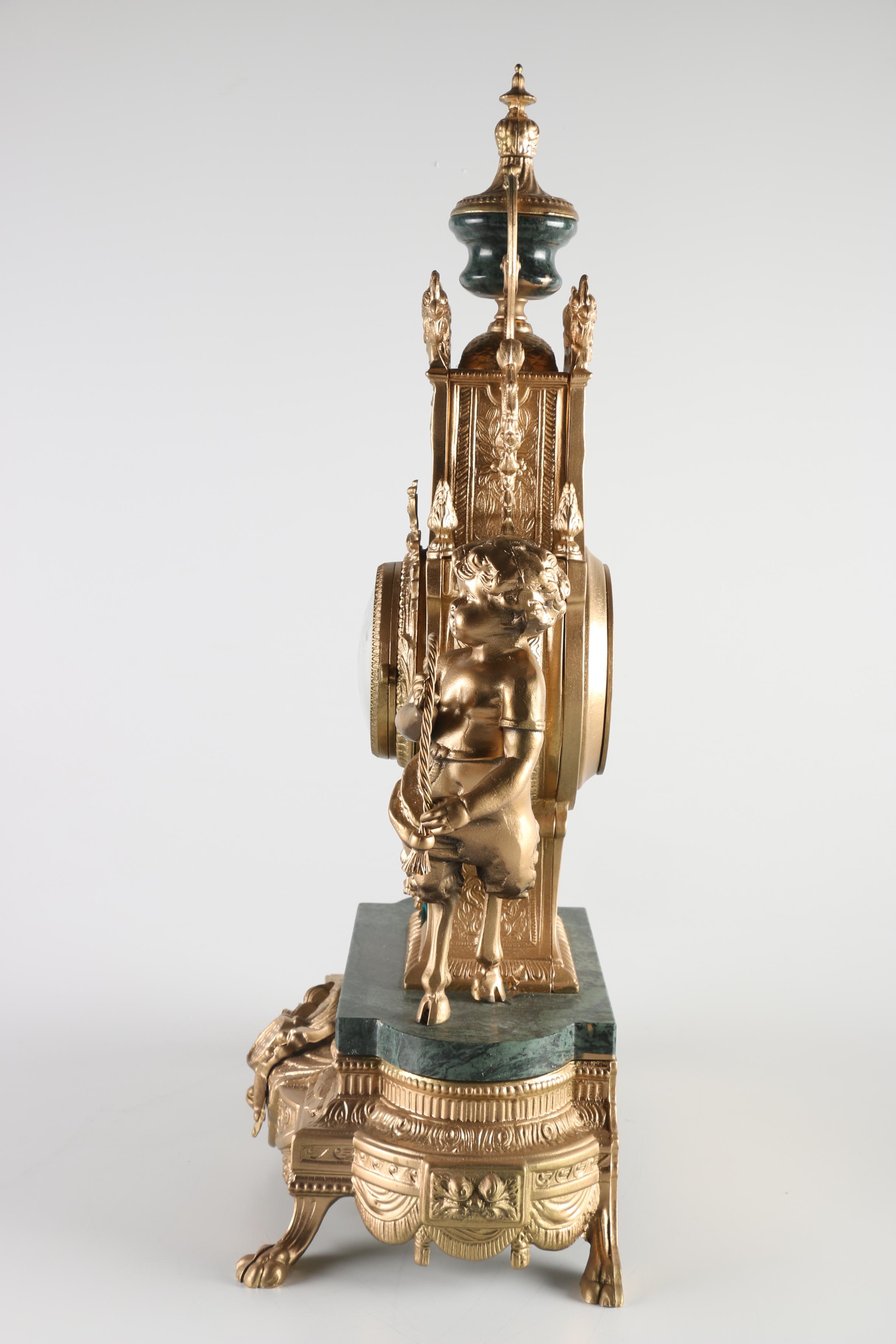 Imperial Gold Tone Mantle Clock with Marble Accents