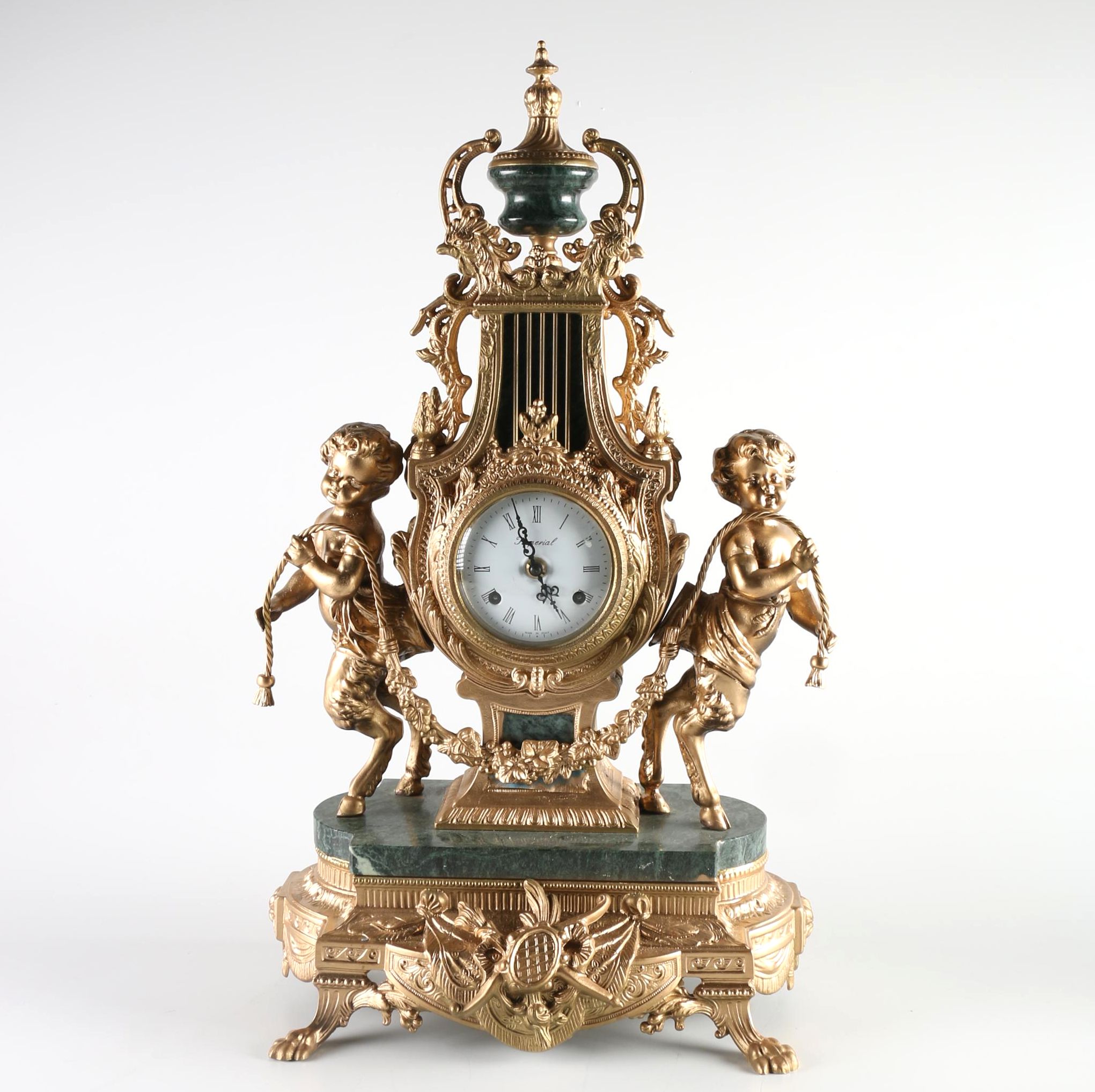 Imperial Gold Tone Mantle Clock with Marble Accents