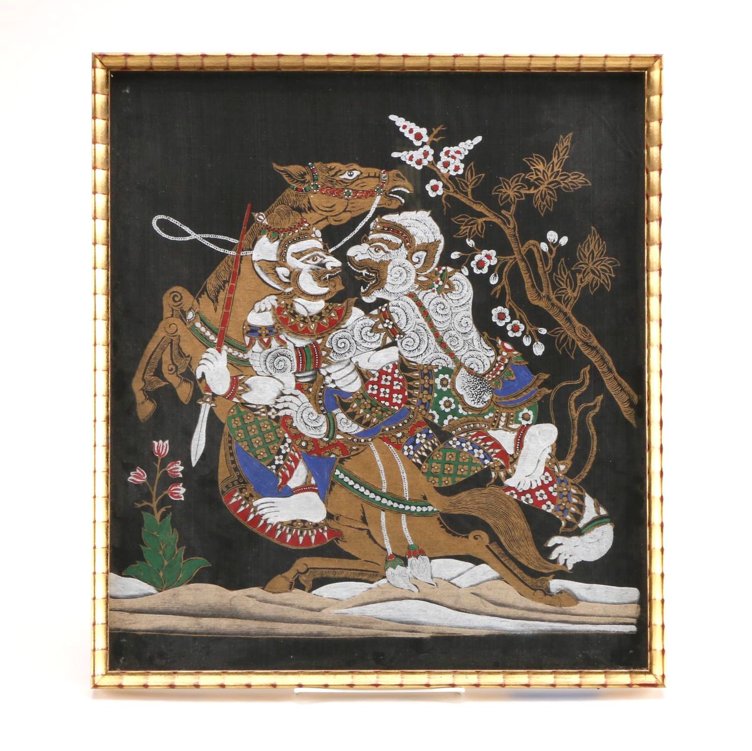 Gouache on Canvas of Men and Horse