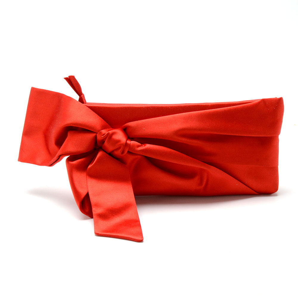 Valentino Garavani Red Satin Bow Clutch