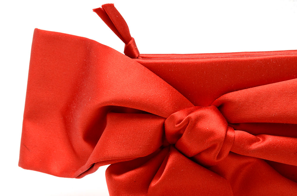 Valentino Garavani Red Satin Bow Clutch