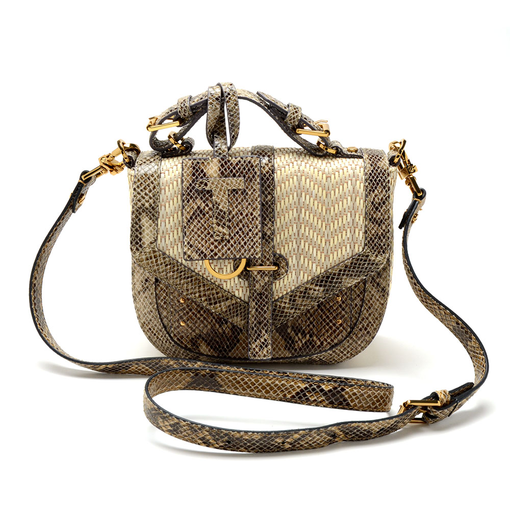 Tory Burch 797 Pouch Raffia & Snake Embossed Leather Crossbody Bag