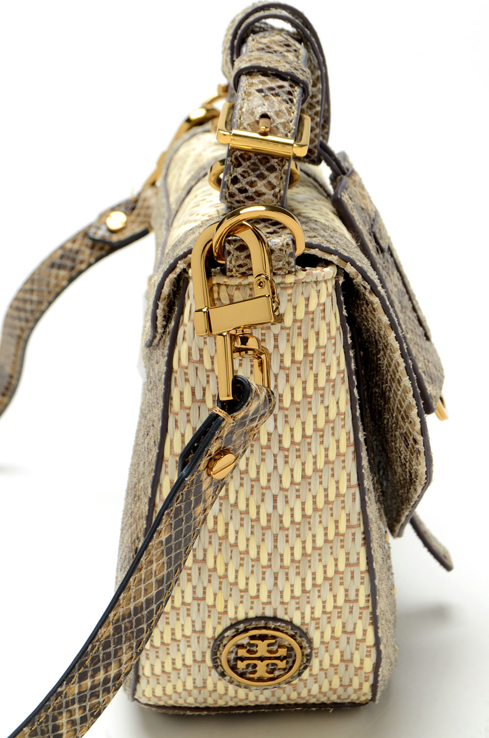 Tory Burch 797 Pouch Raffia & Snake Embossed Leather Crossbody Bag