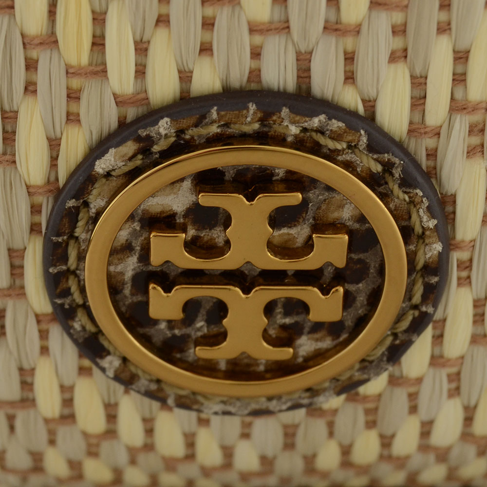 Tory Burch 797 Pouch Raffia & Snake Embossed Leather Crossbody Bag