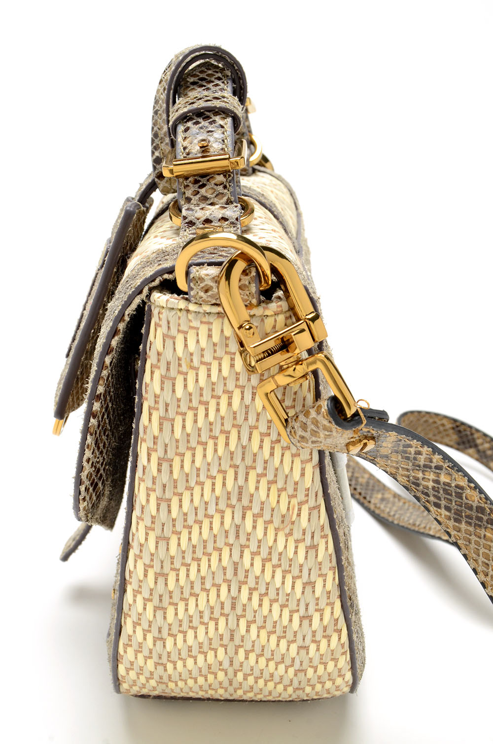 Tory Burch 797 Pouch Raffia & Snake Embossed Leather Crossbody Bag