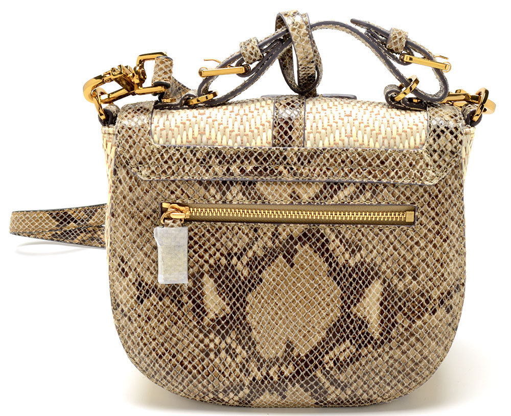 Tory Burch 797 Pouch Raffia & Snake Embossed Leather Crossbody Bag