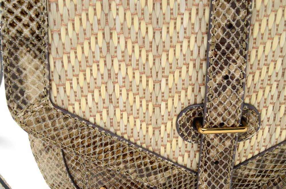 Tory Burch 797 Pouch Raffia & Snake Embossed Leather Crossbody Bag