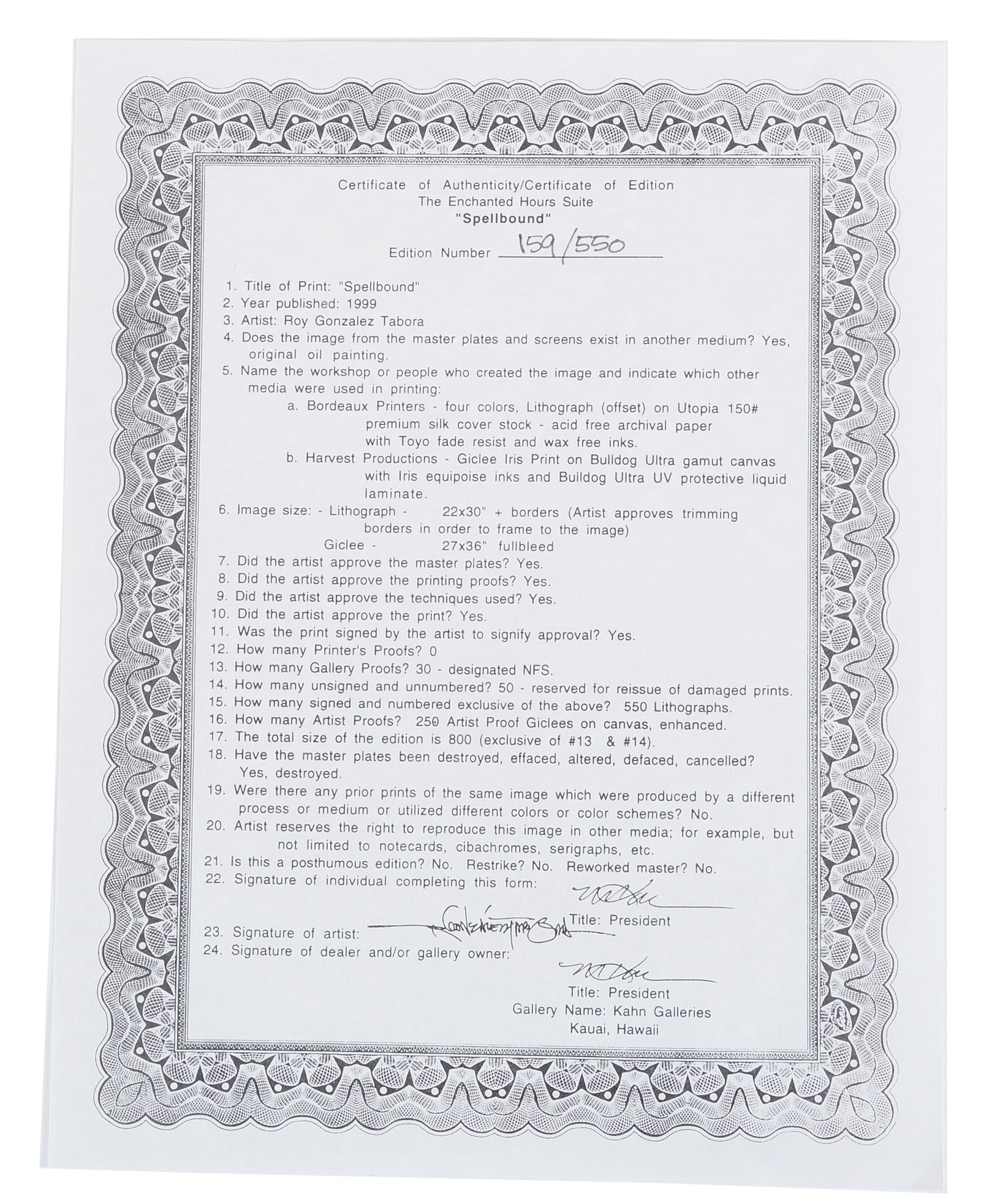 Roy Gonzalez Tabora Signed Limited Edition Offset Lithograph "Spellbound"