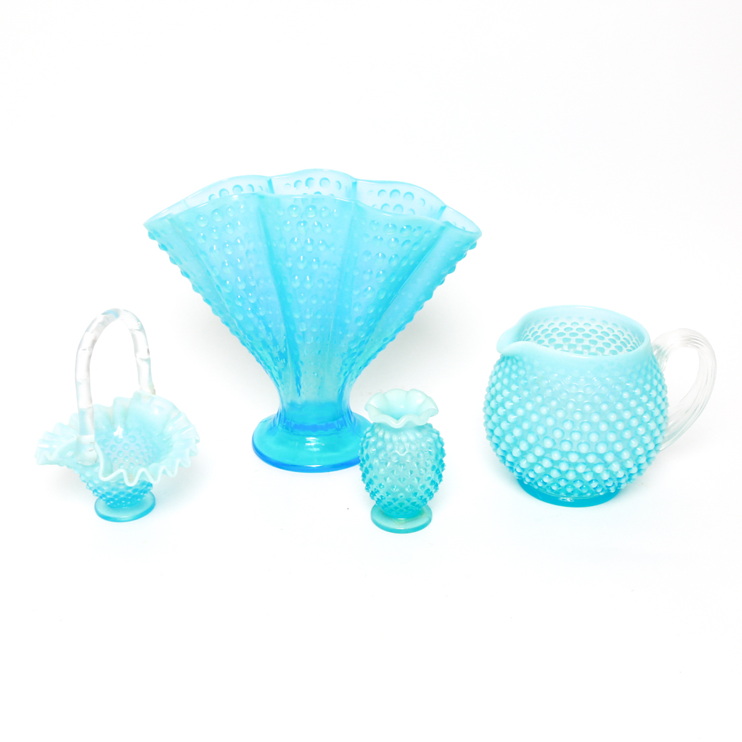 Collection of Vintage Blue Hobnail Milk Glass