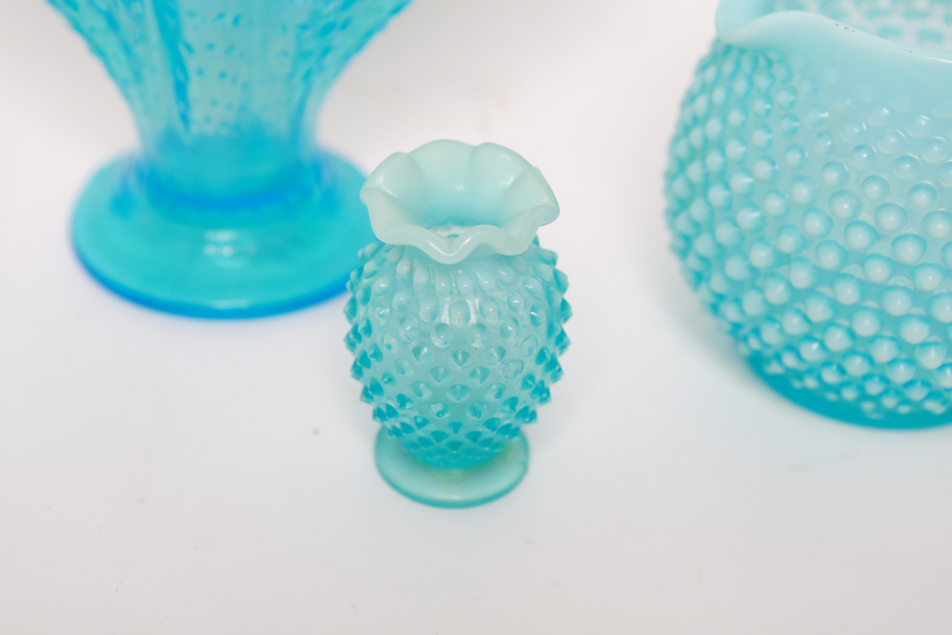 Collection of Vintage Blue Hobnail Milk Glass