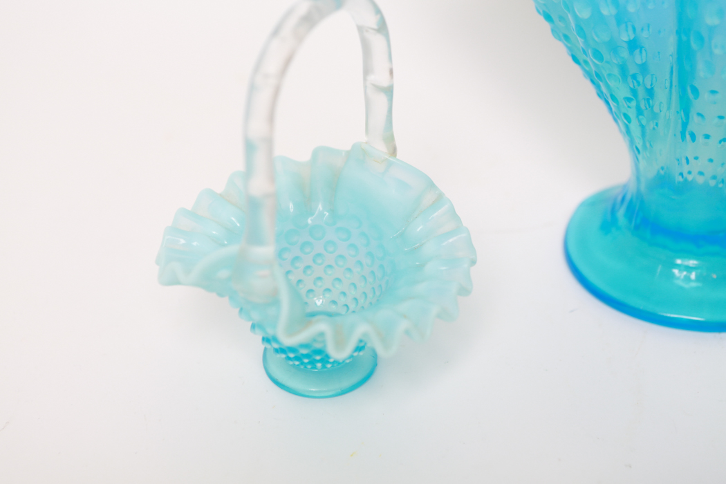 Collection of Vintage Blue Hobnail Milk Glass