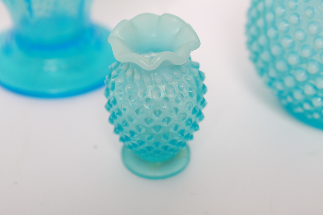 Collection of Vintage Blue Hobnail Milk Glass