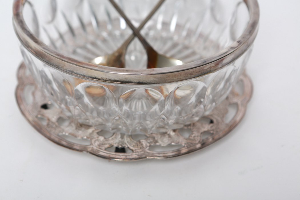 Vintage Crystal Salad Bowl with Silver Tone Rim and More