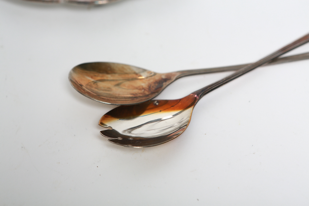 Vintage Crystal Salad Bowl with Silver Tone Rim and More