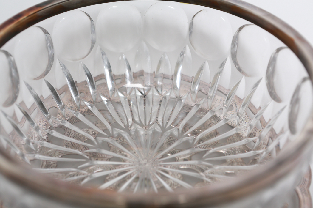 Vintage Crystal Salad Bowl with Silver Tone Rim and More