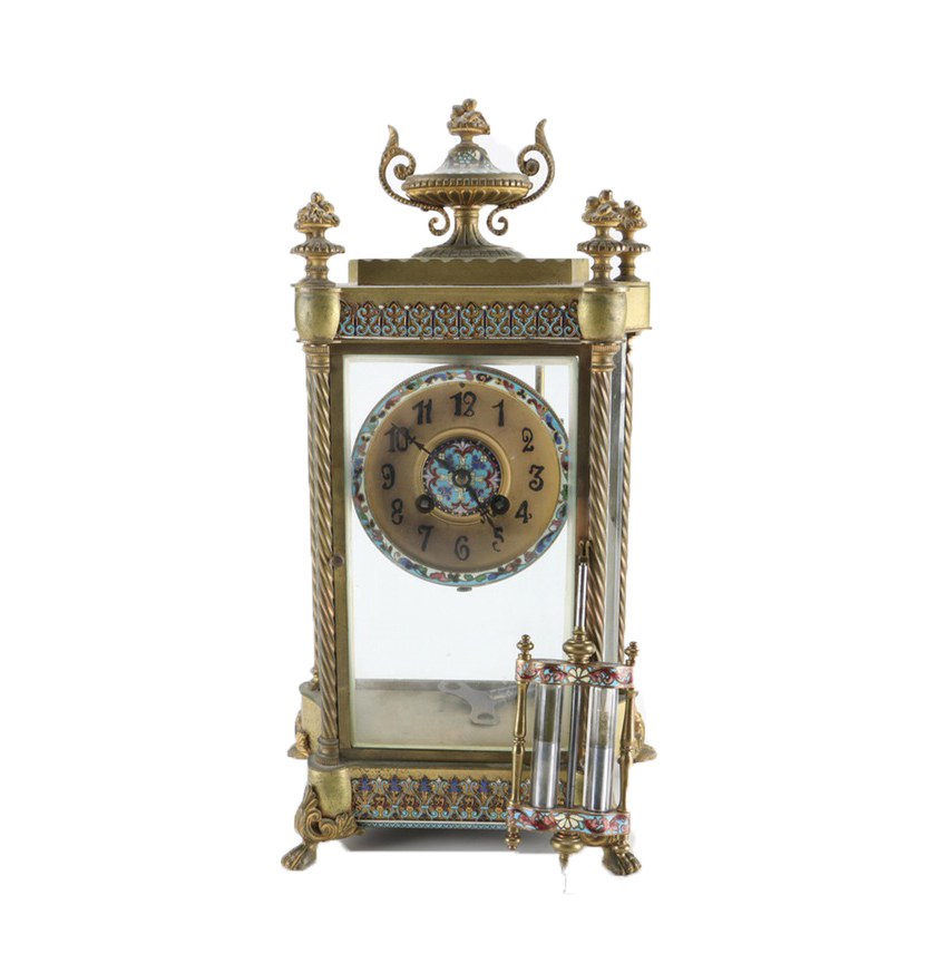 Vintage French Cloisonné Enamel and Brass Mantel Clock