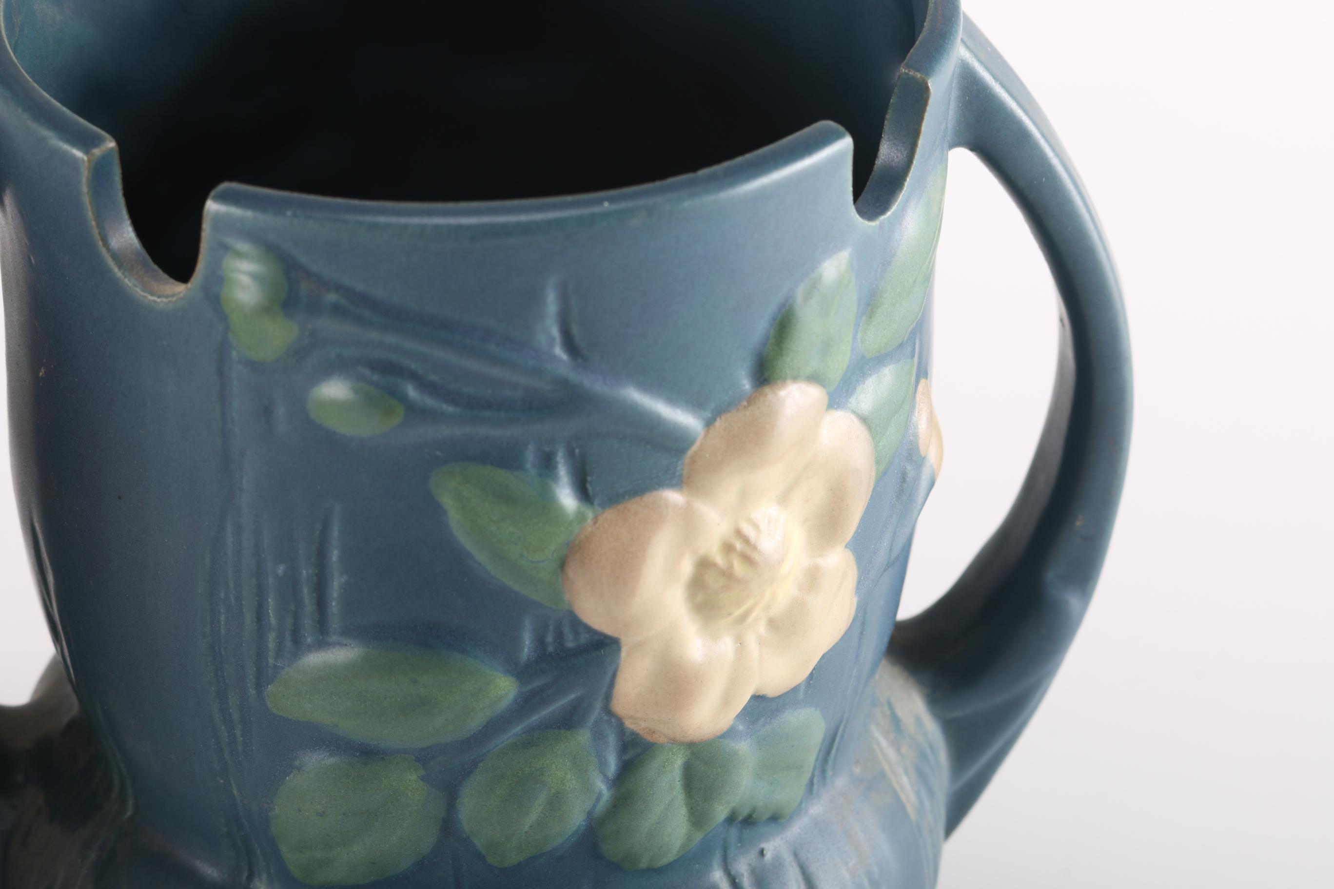 Vintage Roseville Pottery "White Rose" Vases and "Freesia" Jardiniere