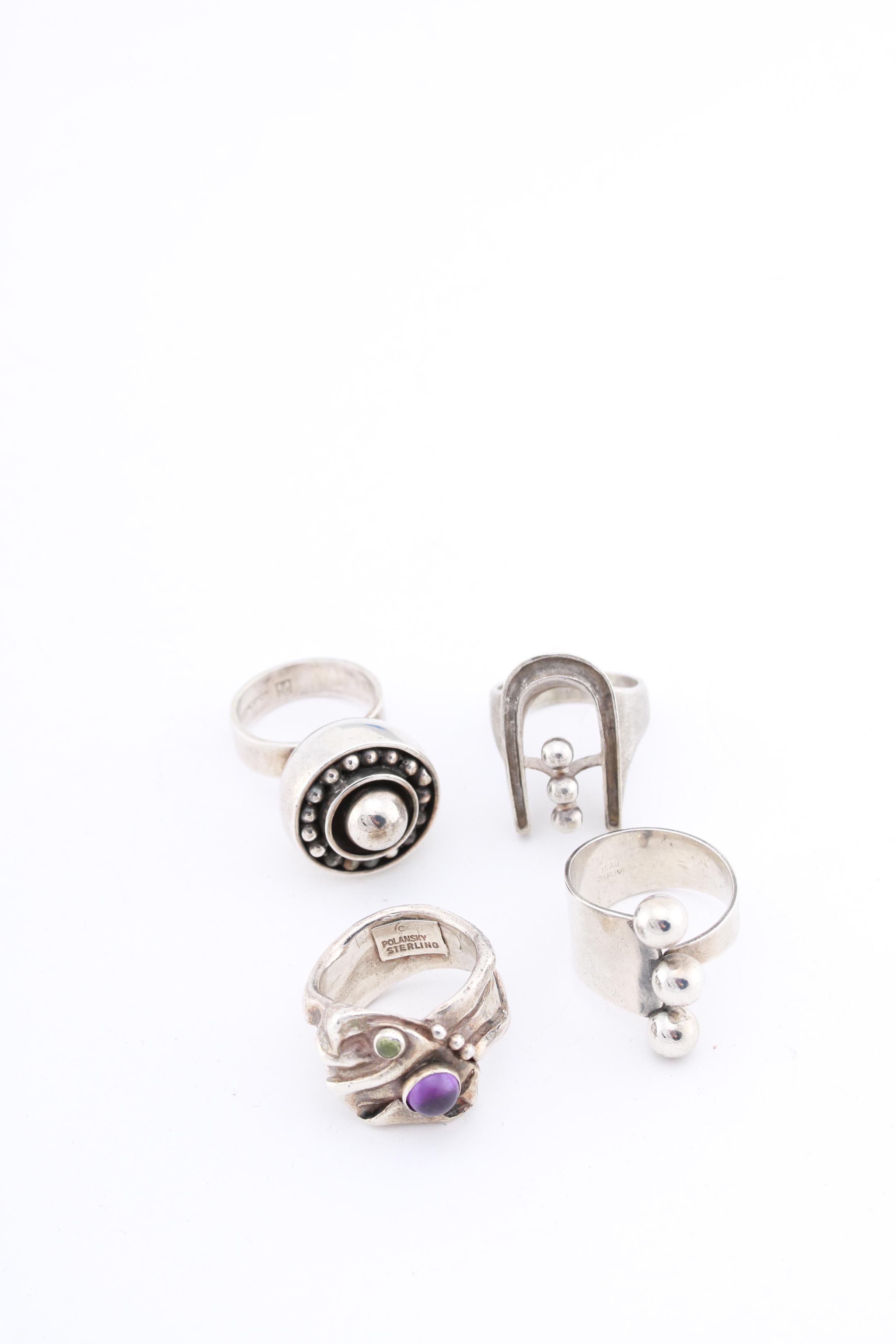 Sterling Silver Rings Including Amethyst and Peridot.