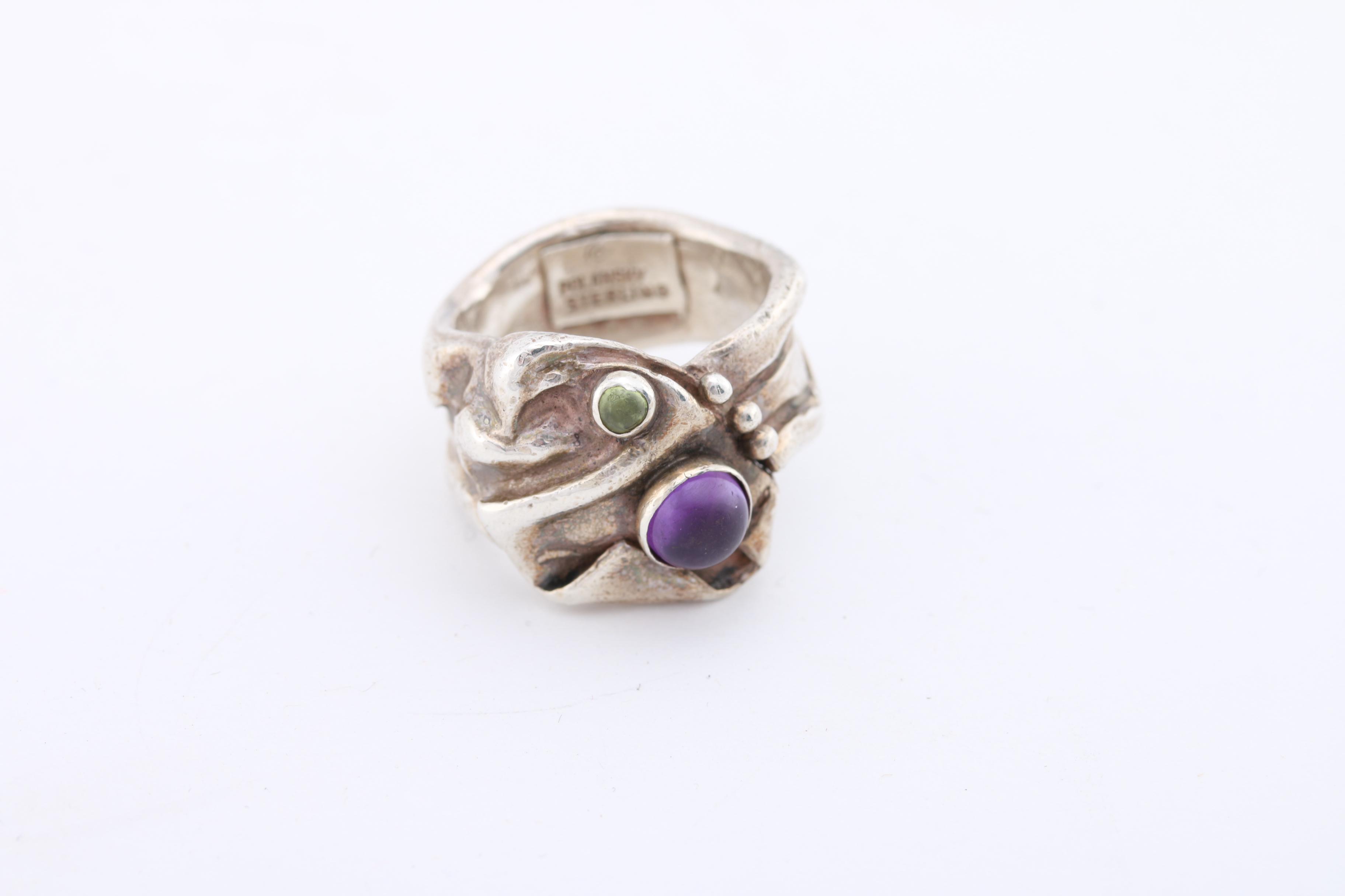 Sterling Silver Rings Including Amethyst and Peridot.