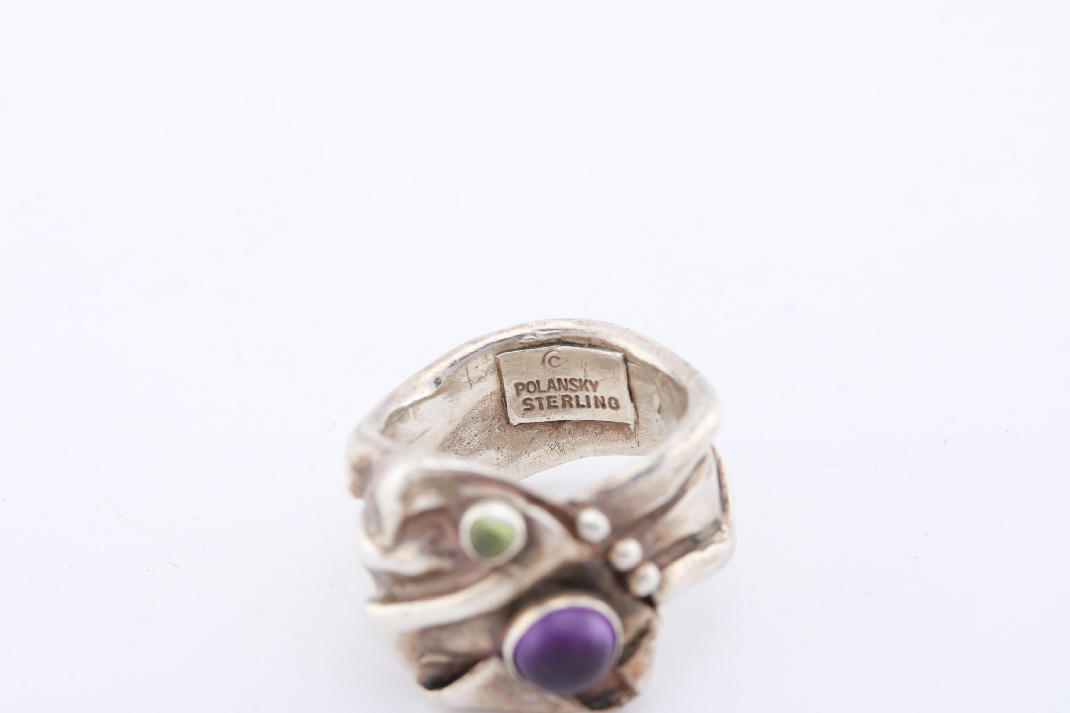 Sterling Silver Rings Including Amethyst and Peridot.