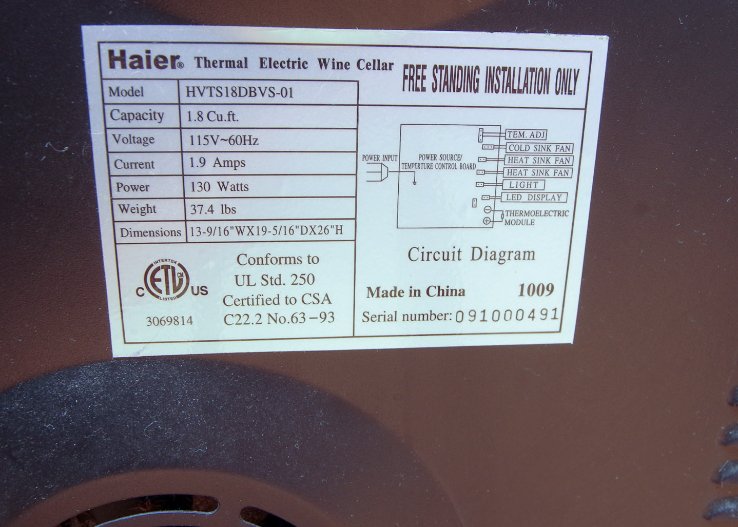 Haier Thermal Electric Wine Cellar