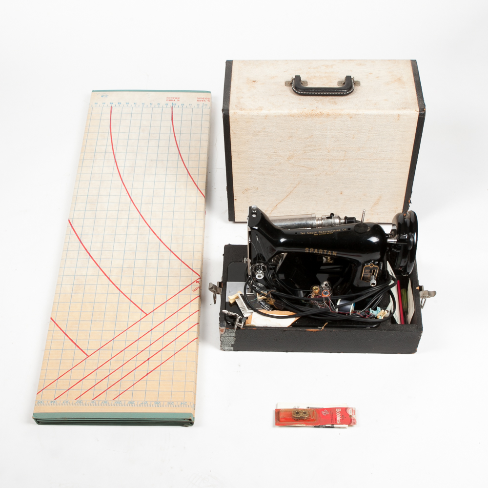 Singer "Spartan" Sewing Machine and Cut Slotted Ruler