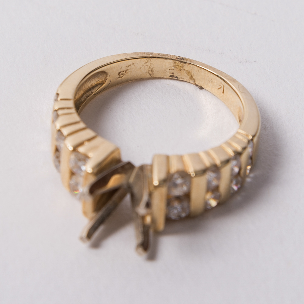 14K Yellow Gold Semi Mount Engagement Ring Setting