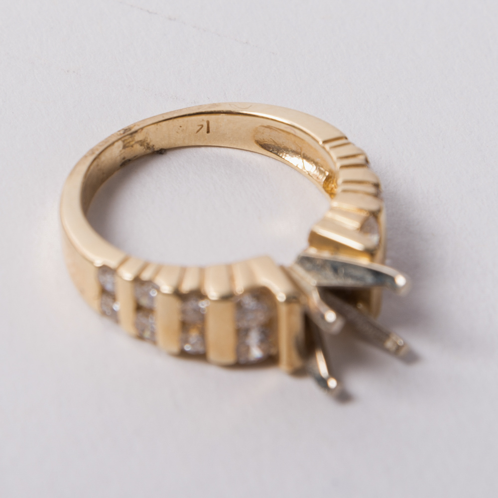 14K Yellow Gold Semi Mount Engagement Ring Setting