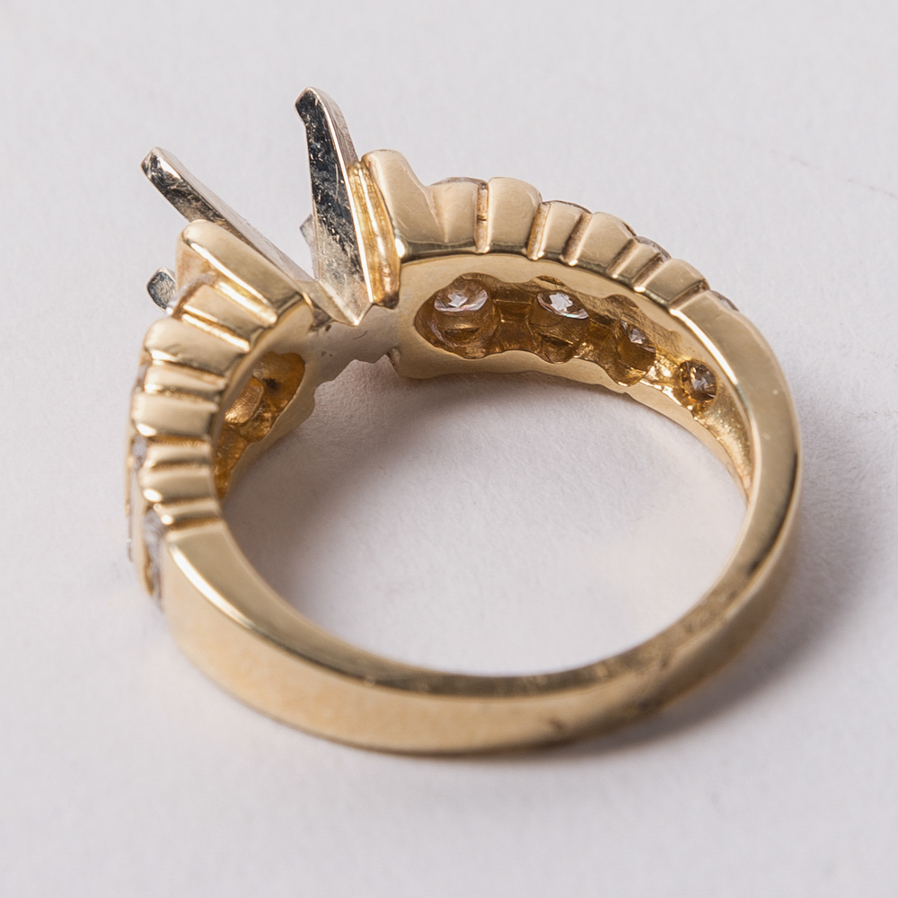 14K Yellow Gold Semi Mount Engagement Ring Setting